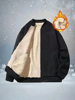 Plus Size Teddy Fleece Baseball Jacket - Soft, Cozy, and Stretchy Knit Fabric with Stand Collar, Solid Color, Pockets, and All-Season Wear - Regular Fit, 100% Polyester, Sports & Casual Style