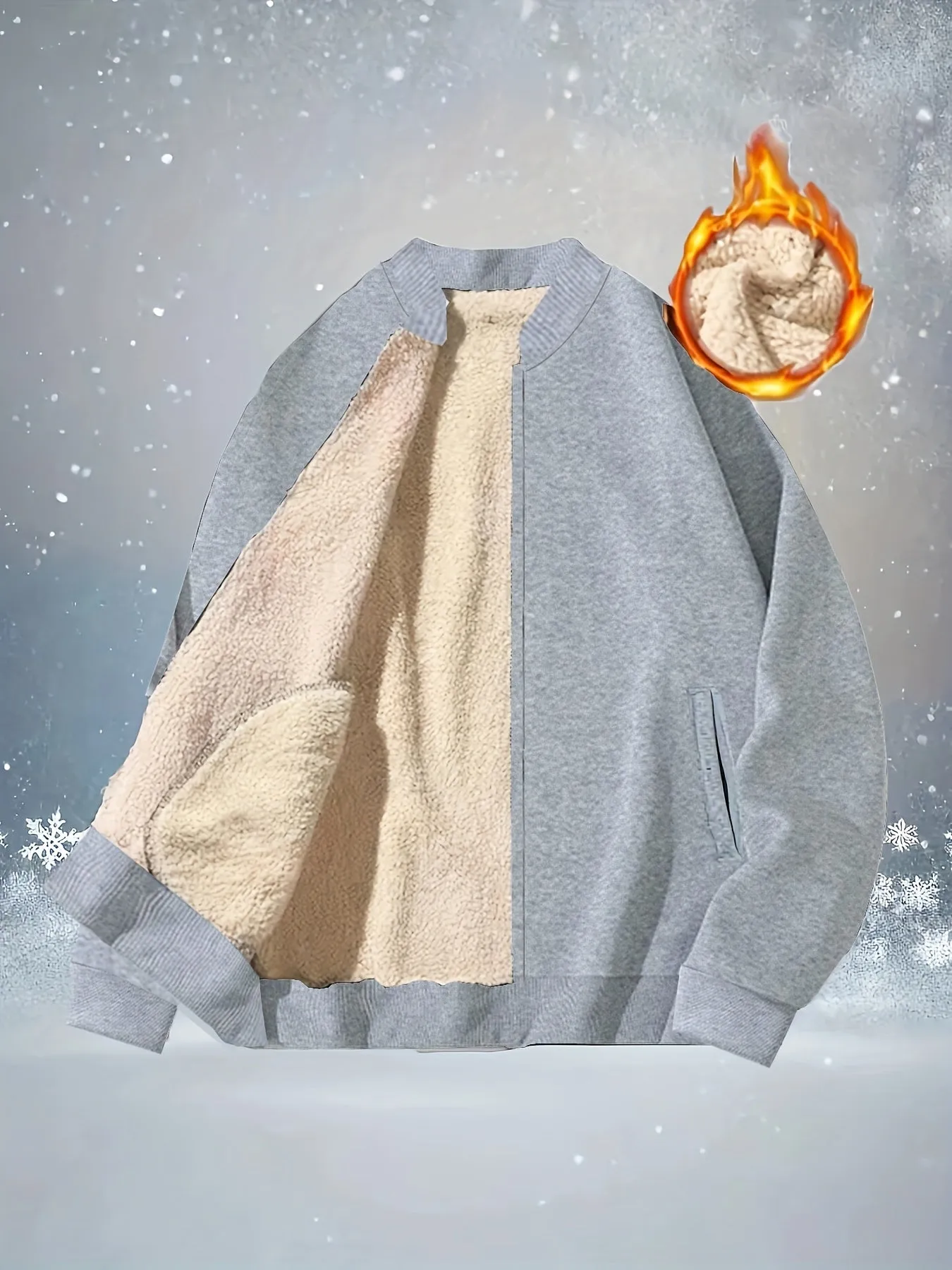 Plus Size Teddy Fleece Baseball Jacket - Soft, Cozy, and Stretchy Knit Fabric with Stand Collar, Solid Color, Pockets, and All-Season Wear - Regular Fit, 100% Polyester, Sports & Casual Style