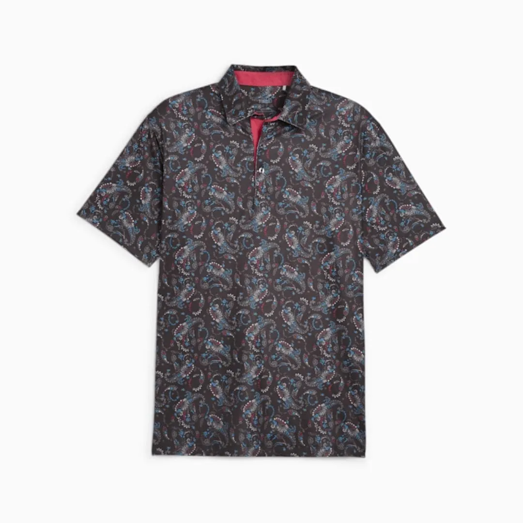 Puma Men's Cloudspun Paisley Polo (Puma Black & Aqua Blue)
