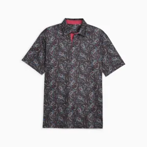 Puma Men's Cloudspun Paisley Polo (Puma Black & Aqua Blue)