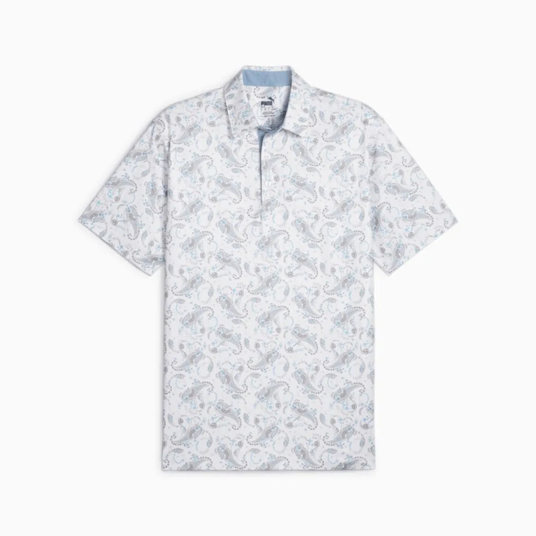 Puma Men's Cloudspun Paisley Polo (White Glow & Zen Blue)