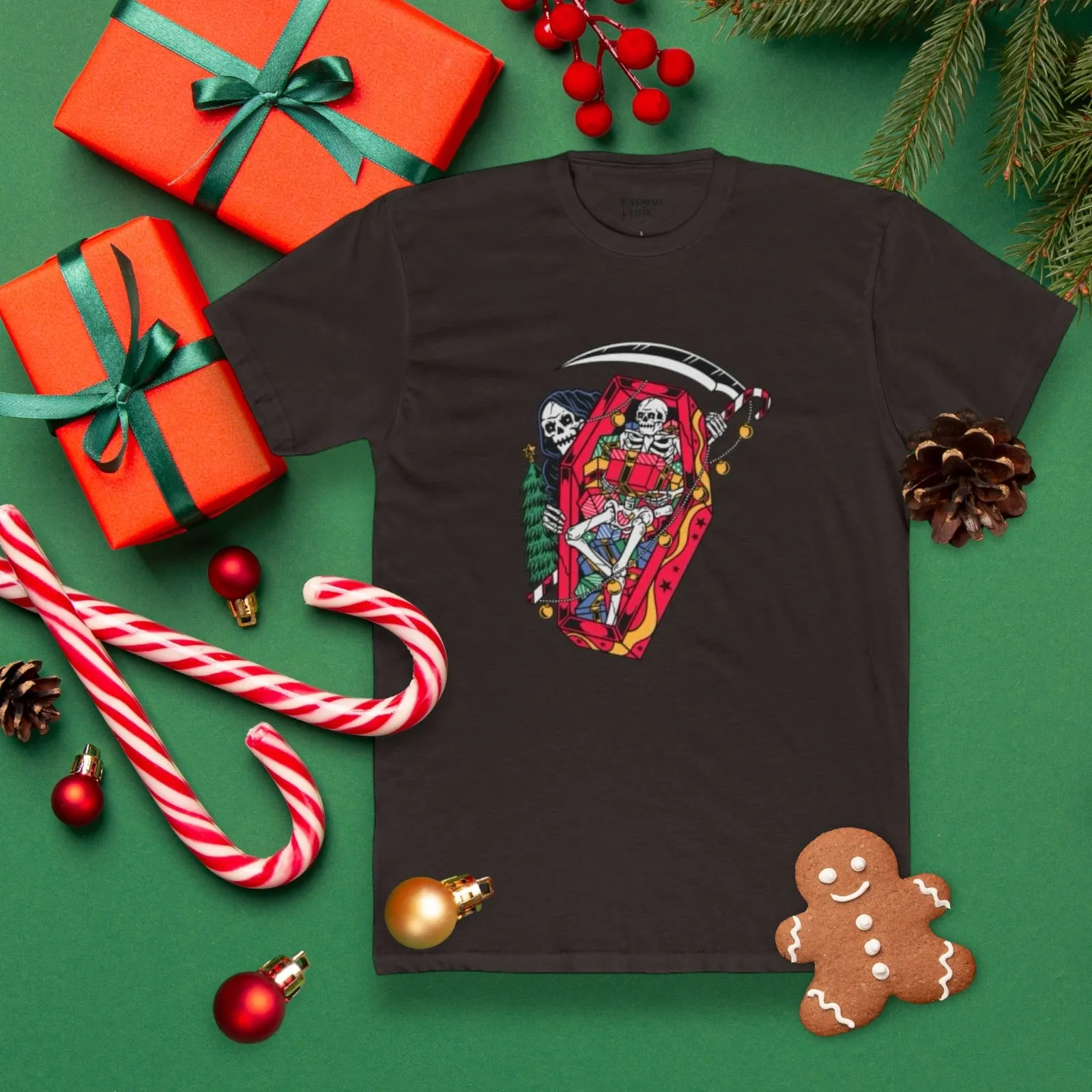 Reaper Skeleton Christmas Unisex Cotton Crew Tee