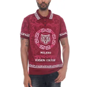 Red Italian Print Polo Shirt