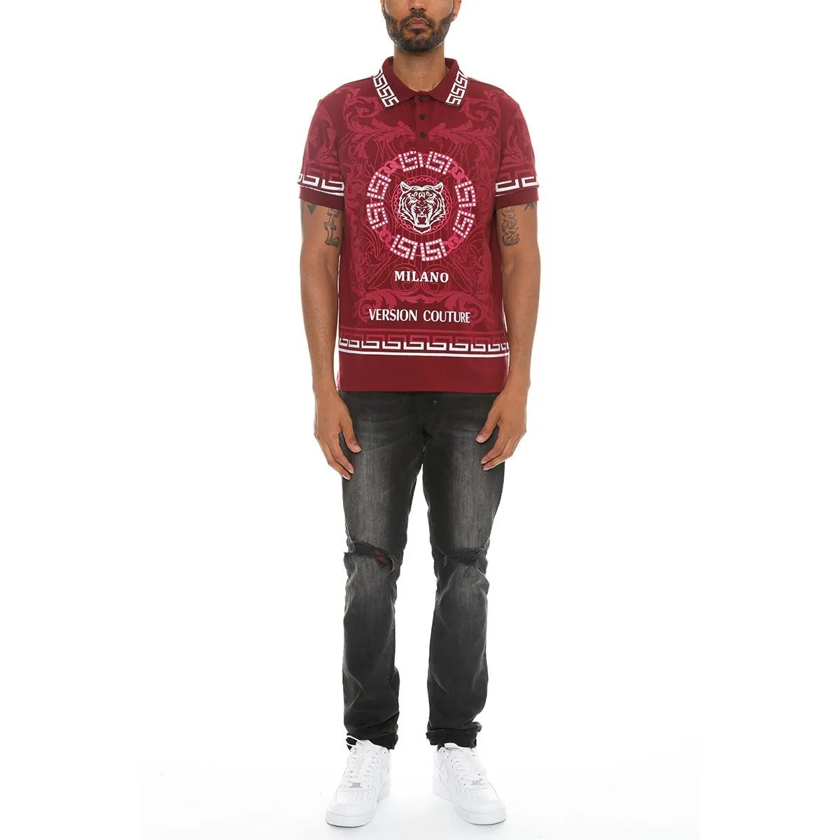 Red Italian Print Polo Shirt