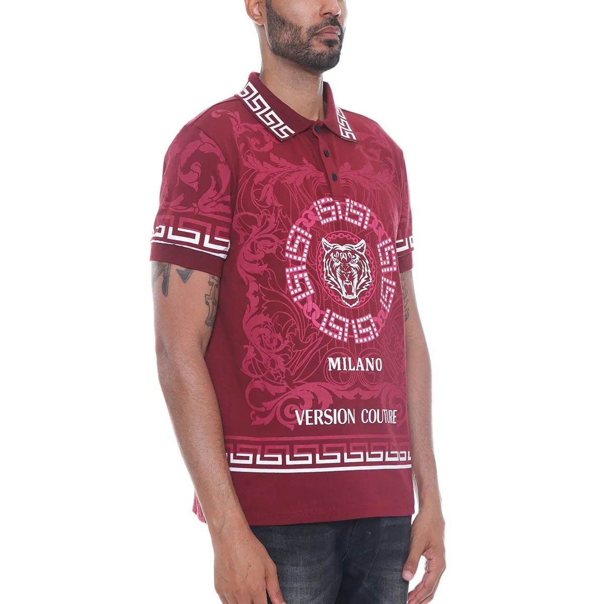 Red Italian Print Polo Shirt