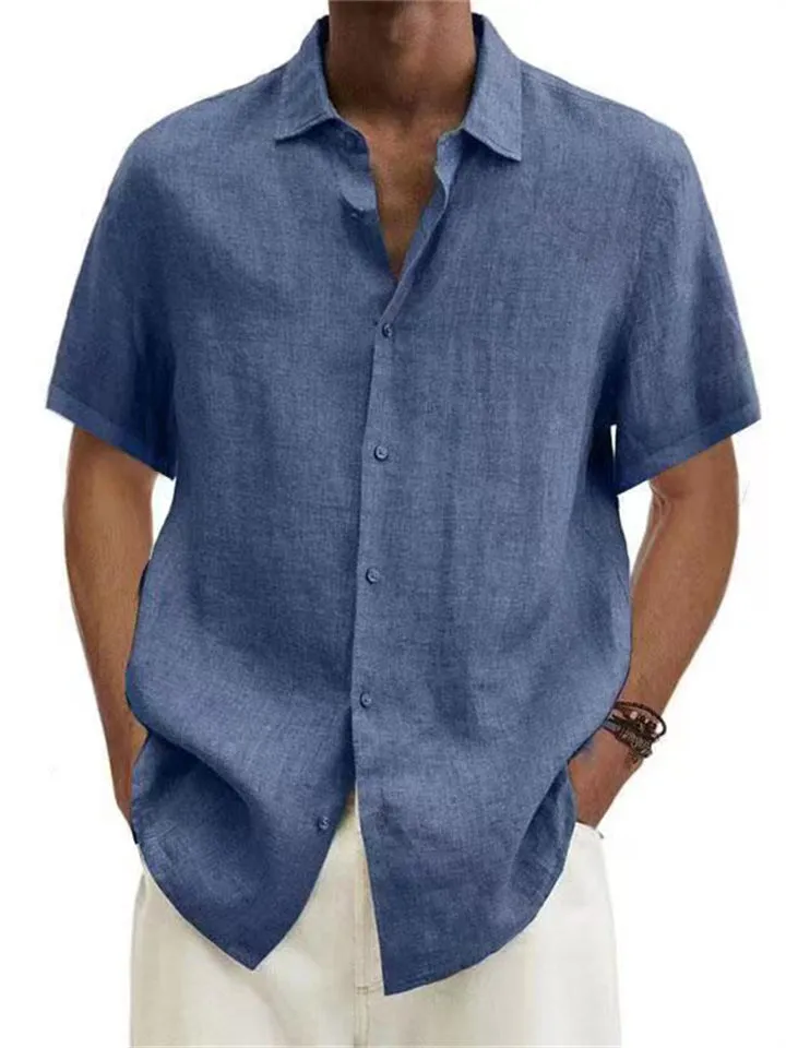 Short Sleeve Linen Beach Shirts for Men