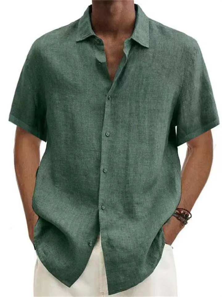 Short Sleeve Linen Beach Shirts for Men