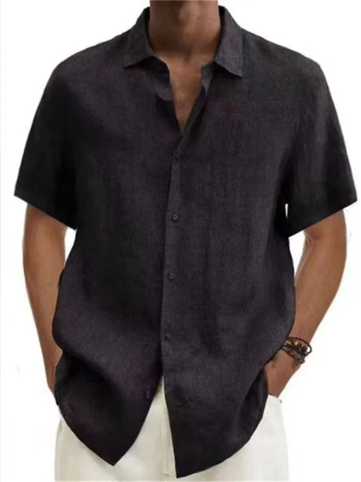 Short Sleeve Linen Beach Shirts for Men