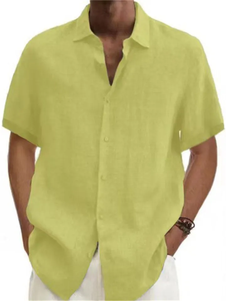 Short Sleeve Linen Beach Shirts for Men