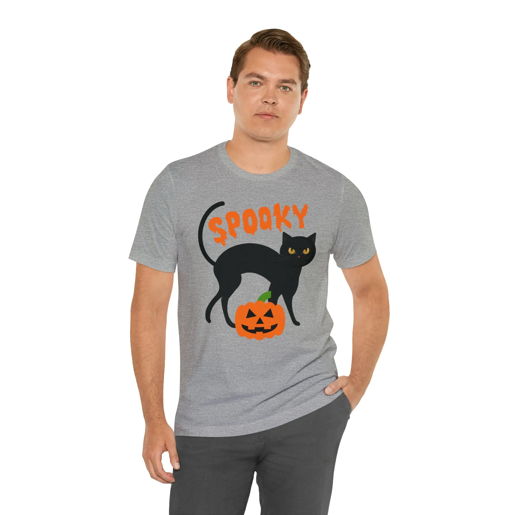 Spooky Black Cat T-Shirt | Creepy Jack-o'-Lantern Tee |  Bella Canvas 3001Unisex | Haunted Short Sleeve Tshirt