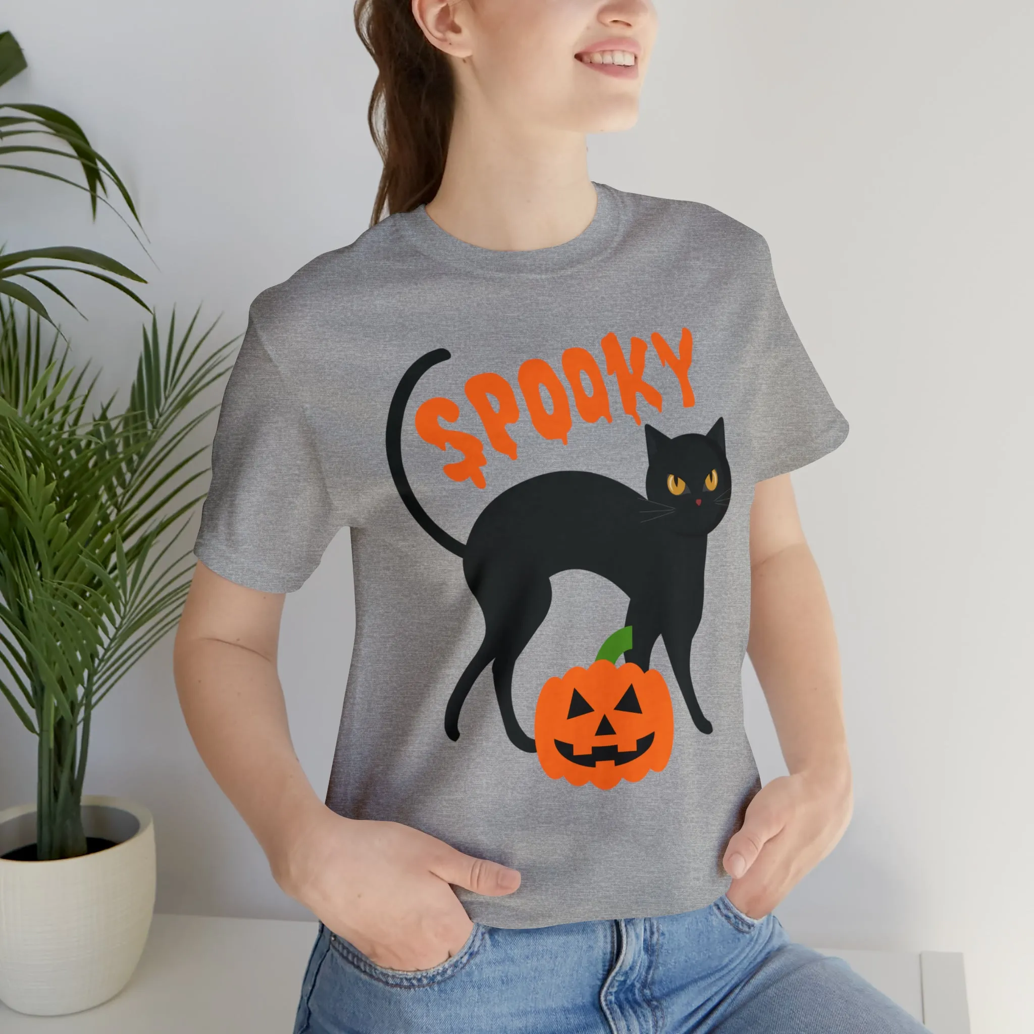 Spooky Black Cat T-Shirt | Creepy Jack-o'-Lantern Tee |  Bella Canvas 3001Unisex | Haunted Short Sleeve Tshirt