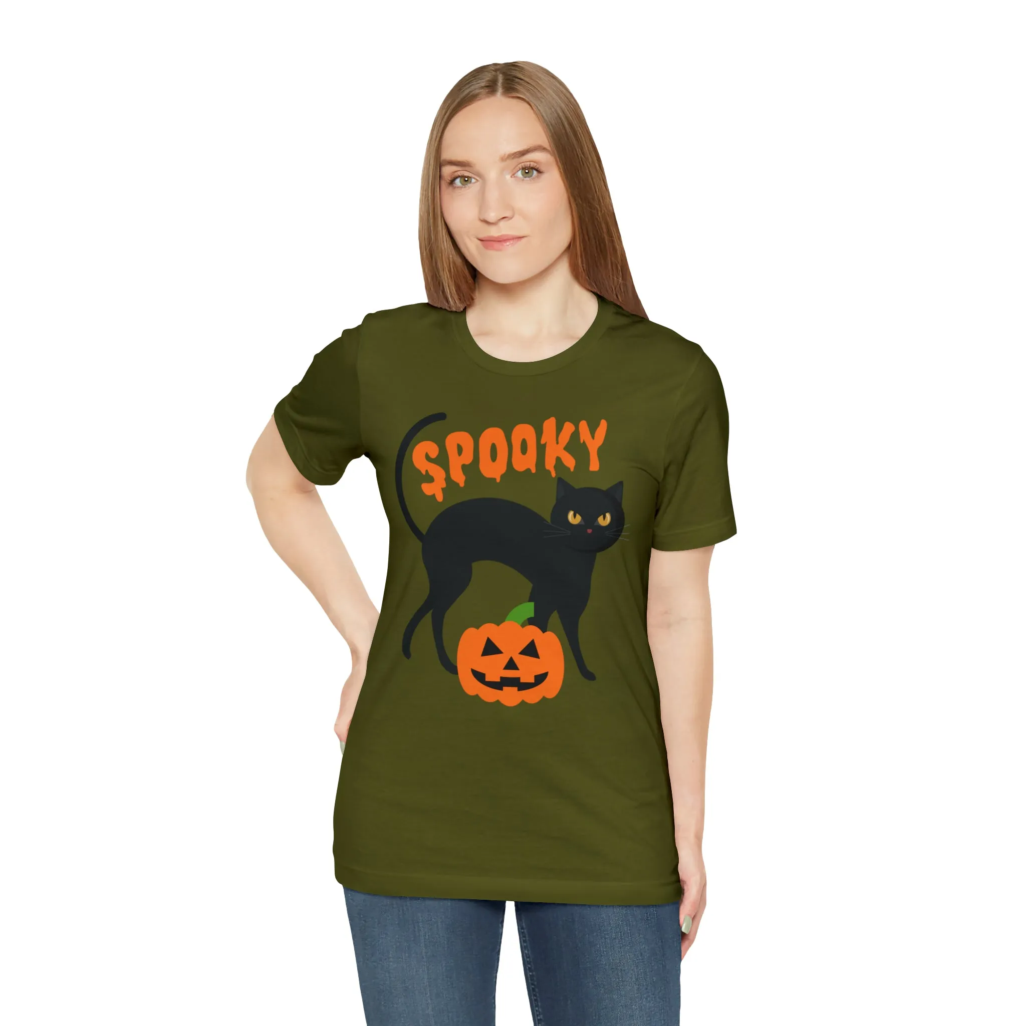 Spooky Black Cat T-Shirt | Creepy Jack-o'-Lantern Tee |  Bella Canvas 3001Unisex | Haunted Short Sleeve Tshirt