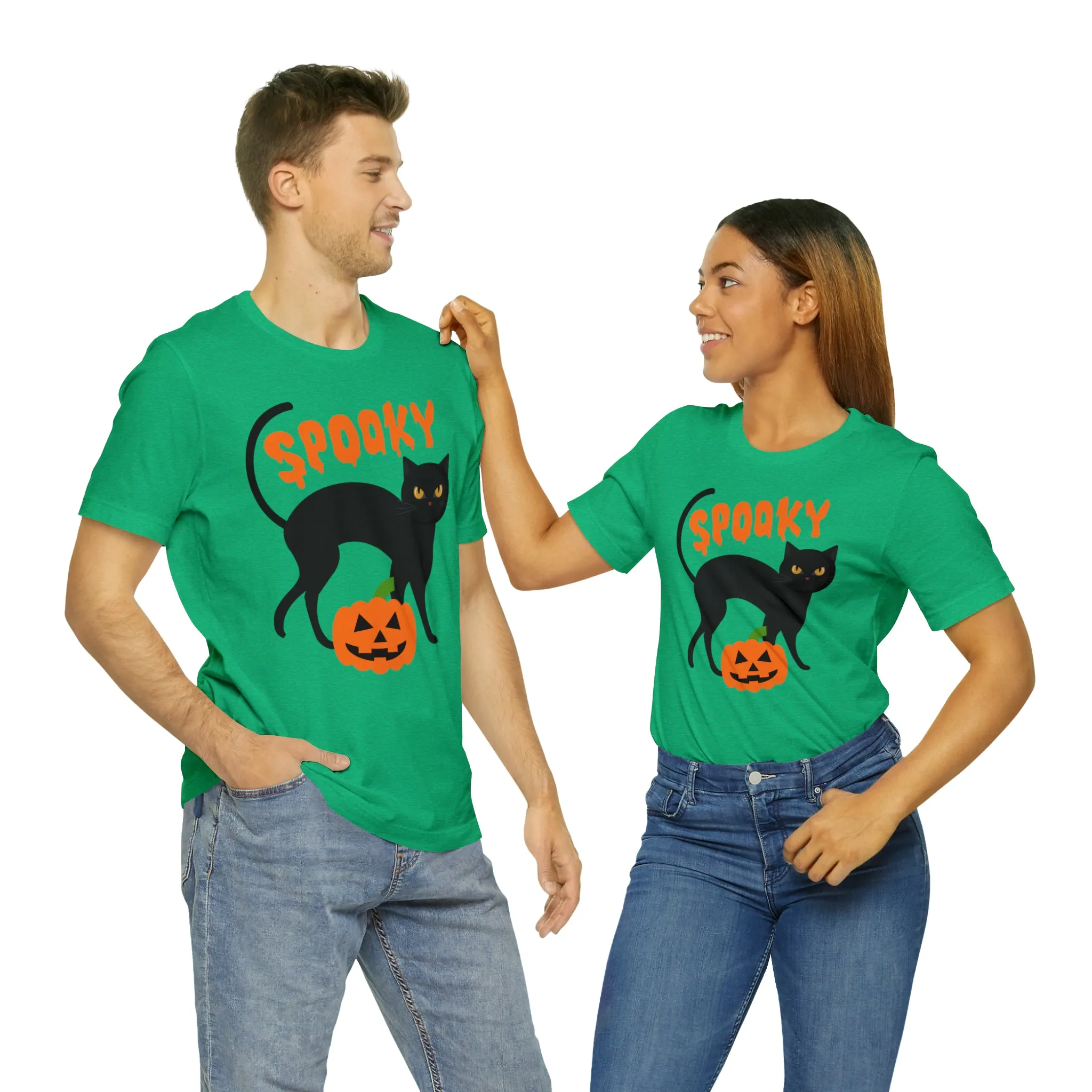Spooky Black Cat T-Shirt | Creepy Jack-o'-Lantern Tee |  Bella Canvas 3001Unisex | Haunted Short Sleeve Tshirt