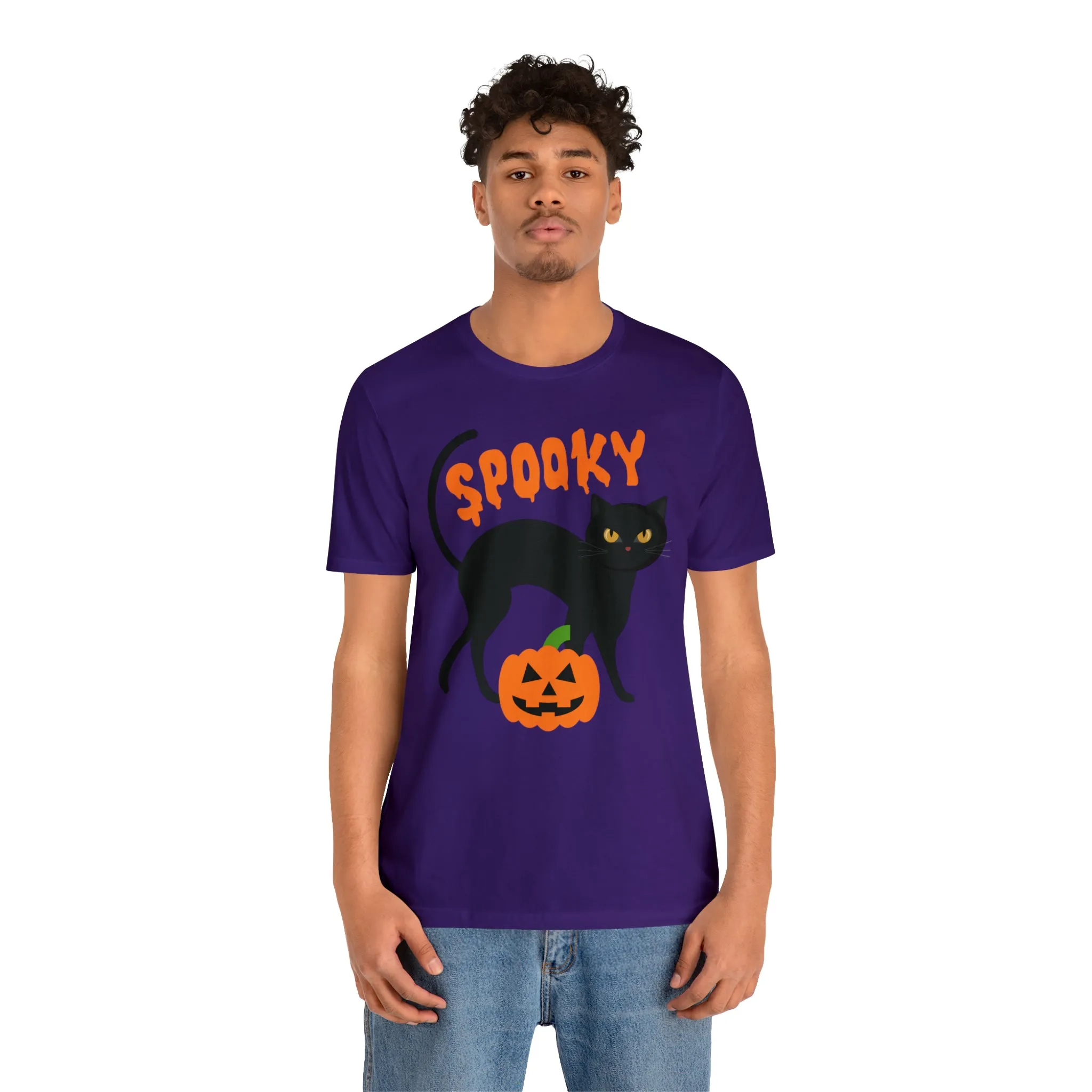 Spooky Black Cat T-Shirt | Creepy Jack-o'-Lantern Tee |  Bella Canvas 3001Unisex | Haunted Short Sleeve Tshirt