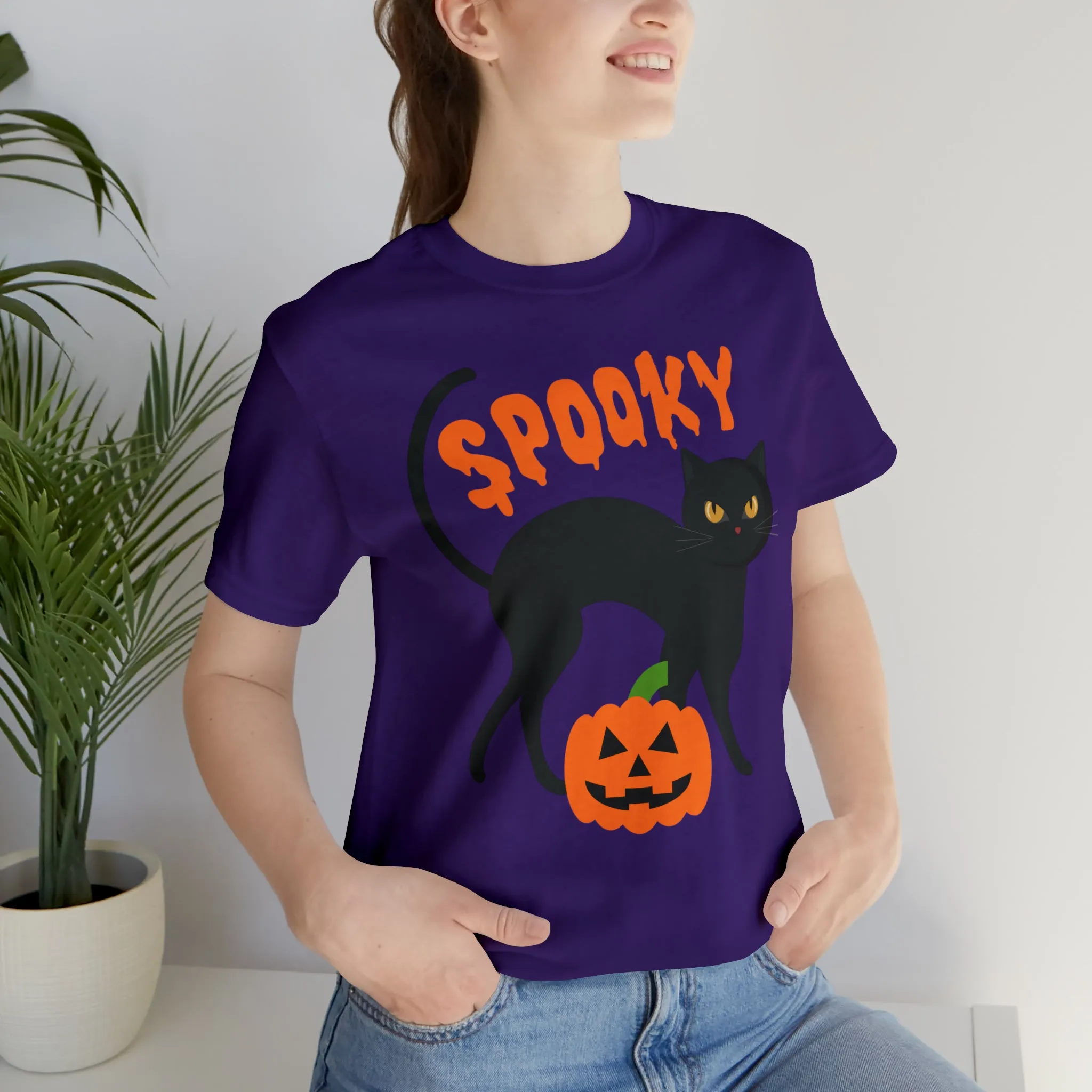 Spooky Black Cat T-Shirt | Creepy Jack-o'-Lantern Tee |  Bella Canvas 3001Unisex | Haunted Short Sleeve Tshirt