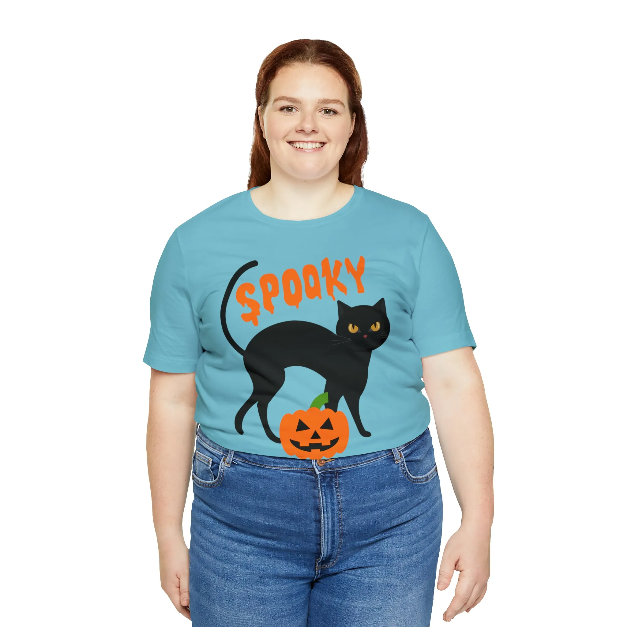 Spooky Black Cat T-Shirt | Creepy Jack-o'-Lantern Tee |  Bella Canvas 3001Unisex | Haunted Short Sleeve Tshirt