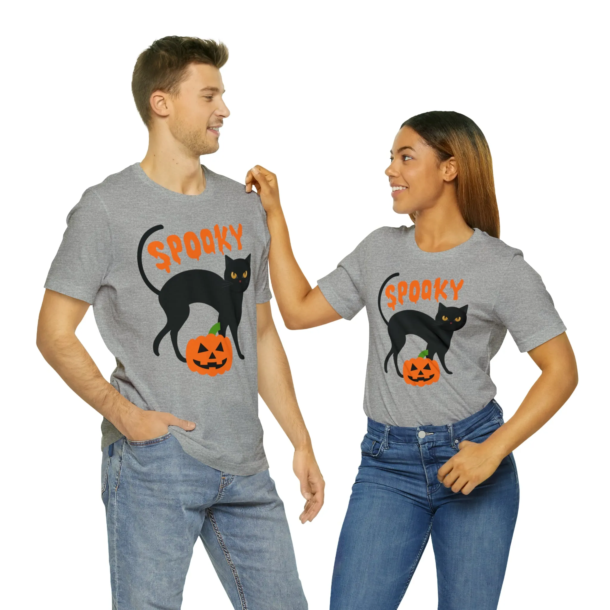 Spooky Black Cat T-Shirt | Creepy Jack-o'-Lantern Tee |  Bella Canvas 3001Unisex | Haunted Short Sleeve Tshirt