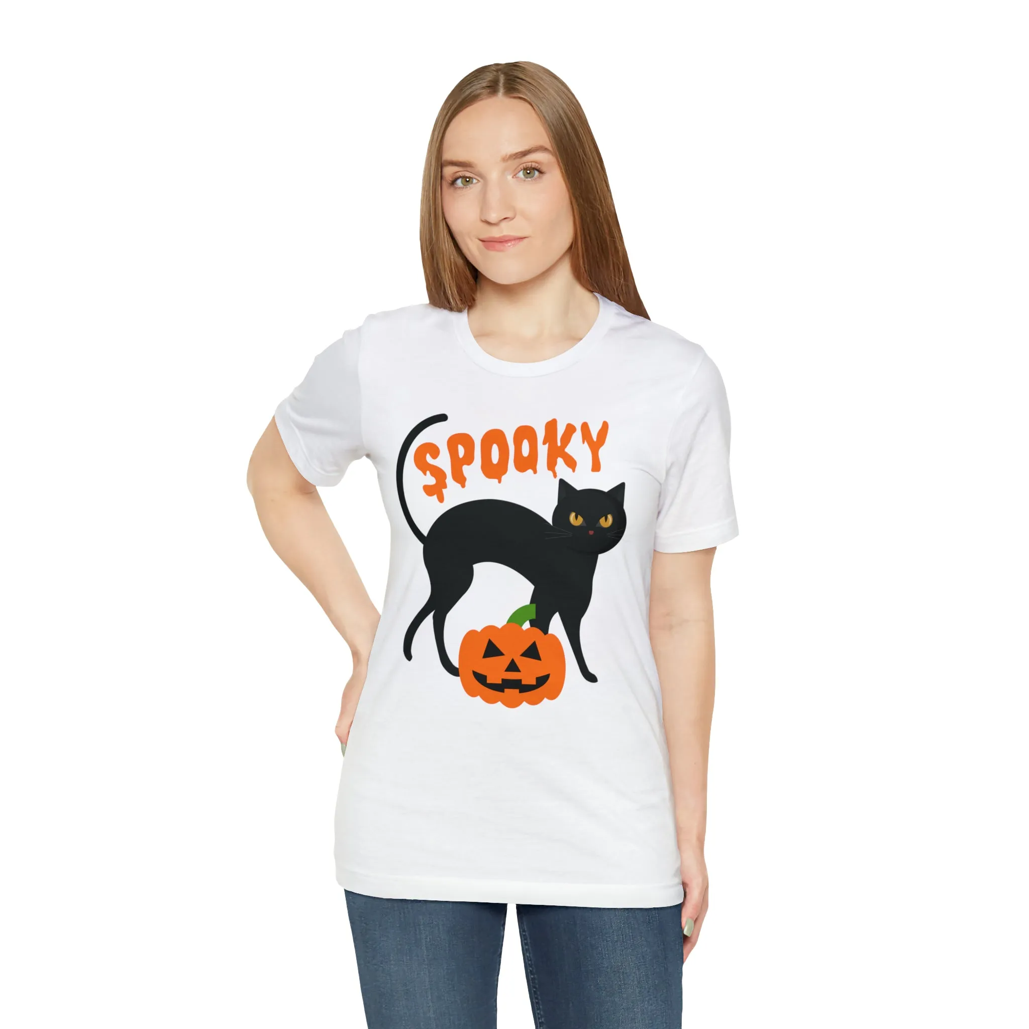 Spooky Black Cat T-Shirt | Creepy Jack-o'-Lantern Tee |  Bella Canvas 3001Unisex | Haunted Short Sleeve Tshirt
