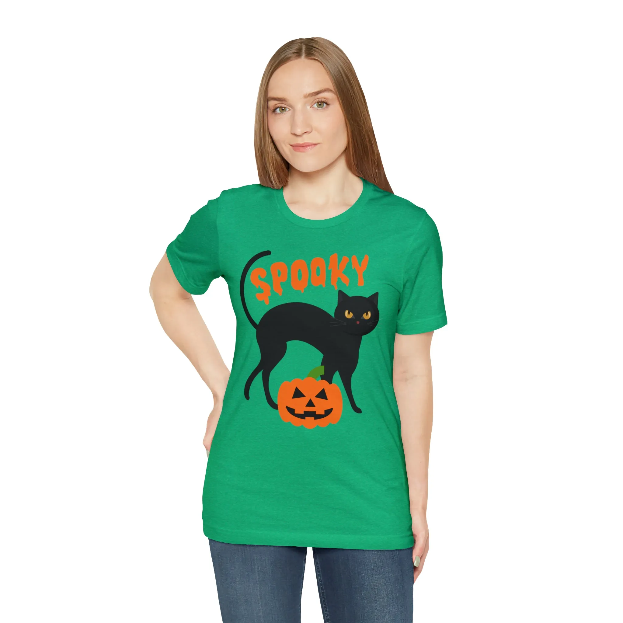Spooky Black Cat T-Shirt | Creepy Jack-o'-Lantern Tee |  Bella Canvas 3001Unisex | Haunted Short Sleeve Tshirt