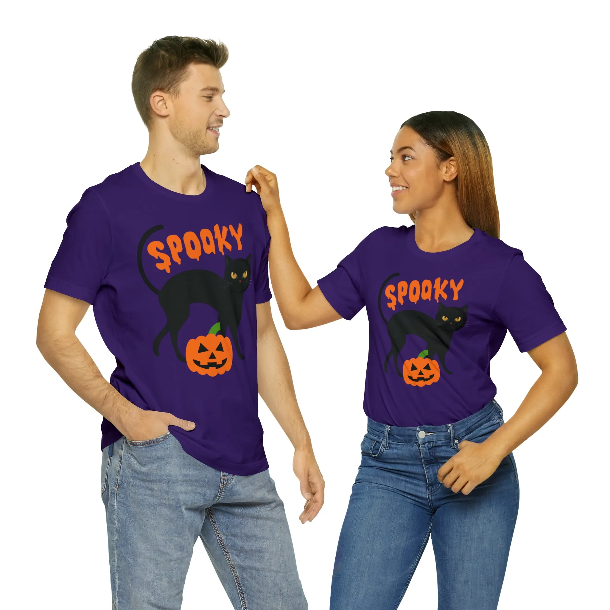 Spooky Black Cat T-Shirt | Creepy Jack-o'-Lantern Tee |  Bella Canvas 3001Unisex | Haunted Short Sleeve Tshirt