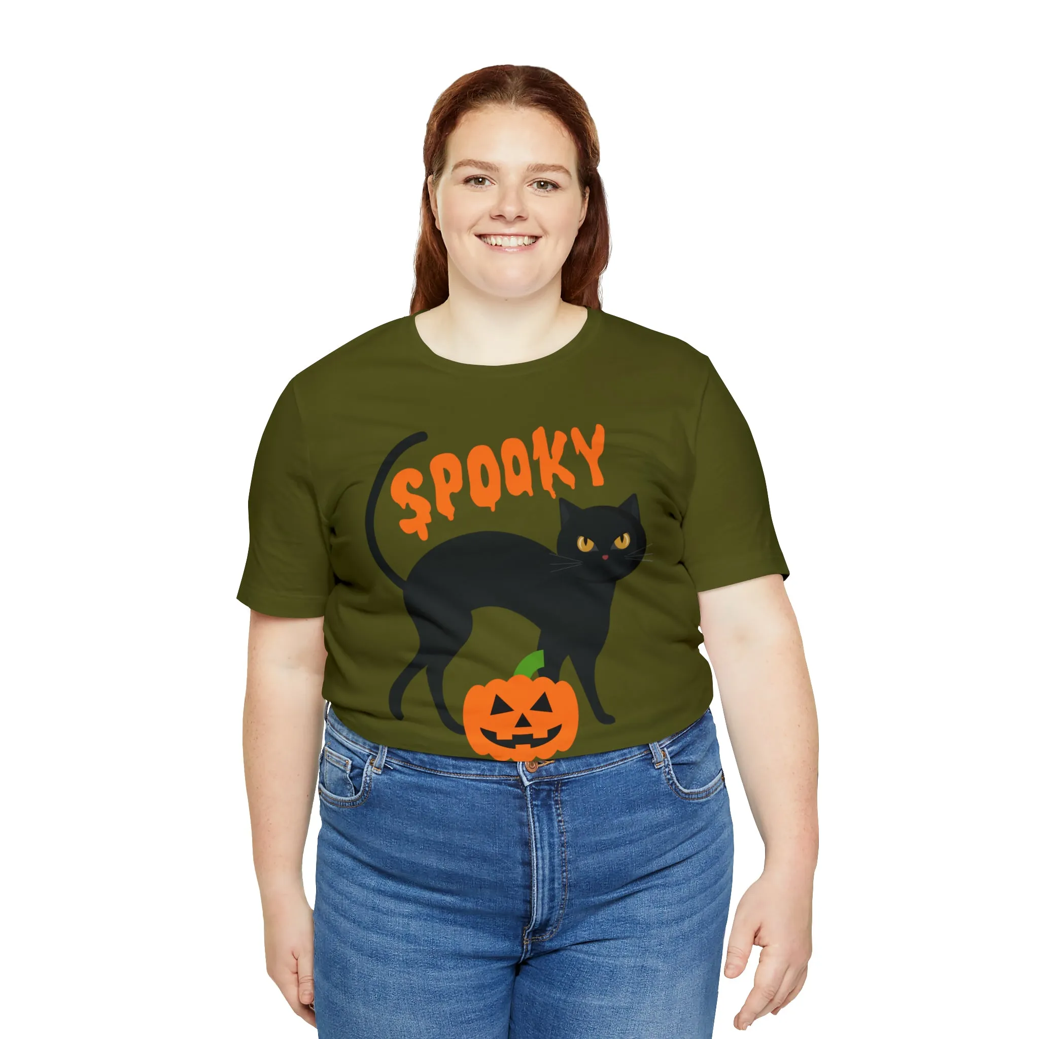 Spooky Black Cat T-Shirt | Creepy Jack-o'-Lantern Tee |  Bella Canvas 3001Unisex | Haunted Short Sleeve Tshirt