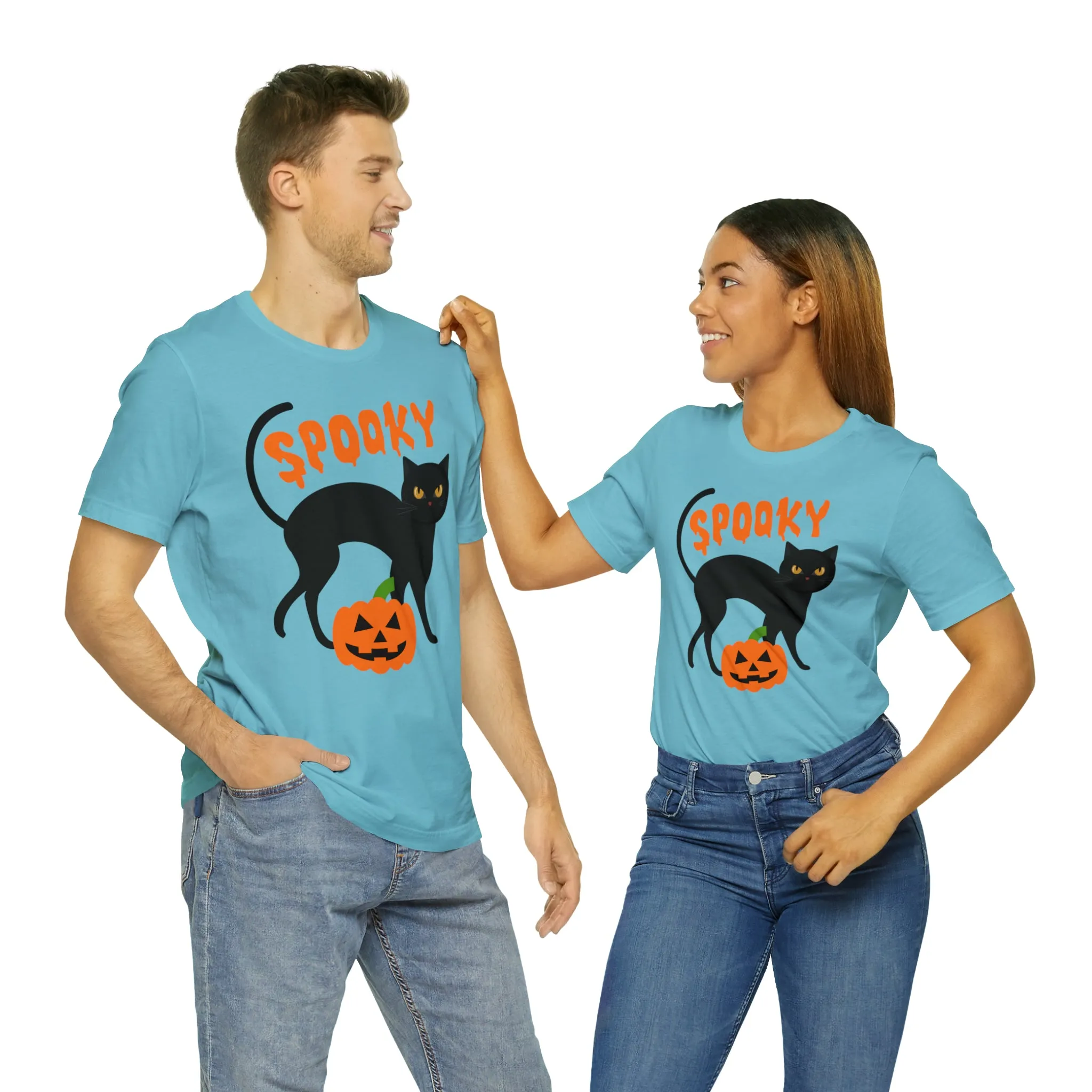 Spooky Black Cat T-Shirt | Creepy Jack-o'-Lantern Tee |  Bella Canvas 3001Unisex | Haunted Short Sleeve Tshirt