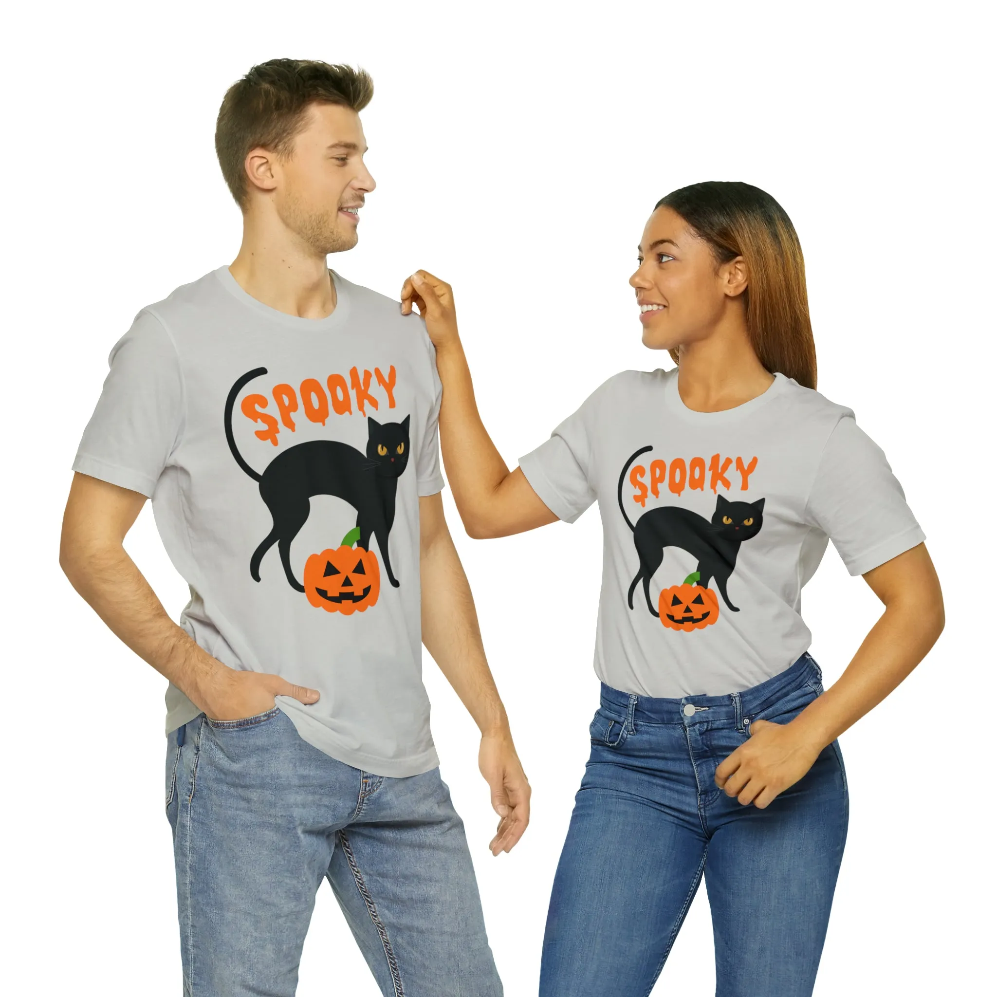 Spooky Black Cat T-Shirt | Creepy Jack-o'-Lantern Tee |  Bella Canvas 3001Unisex | Haunted Short Sleeve Tshirt