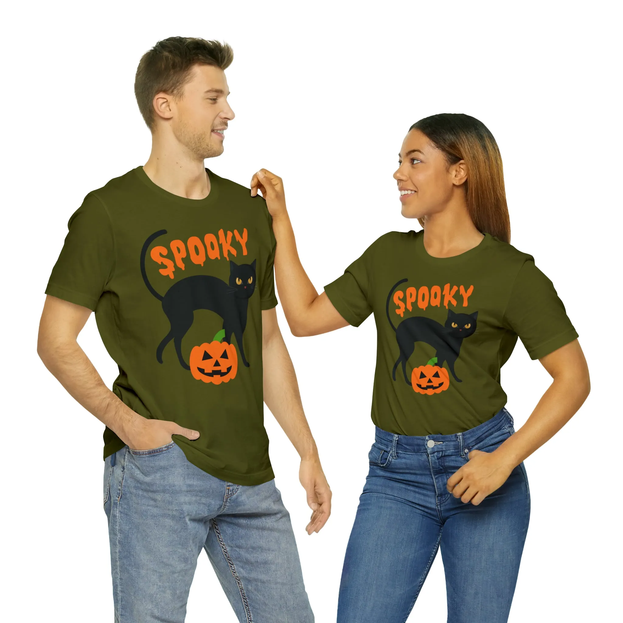 Spooky Black Cat T-Shirt | Creepy Jack-o'-Lantern Tee |  Bella Canvas 3001Unisex | Haunted Short Sleeve Tshirt