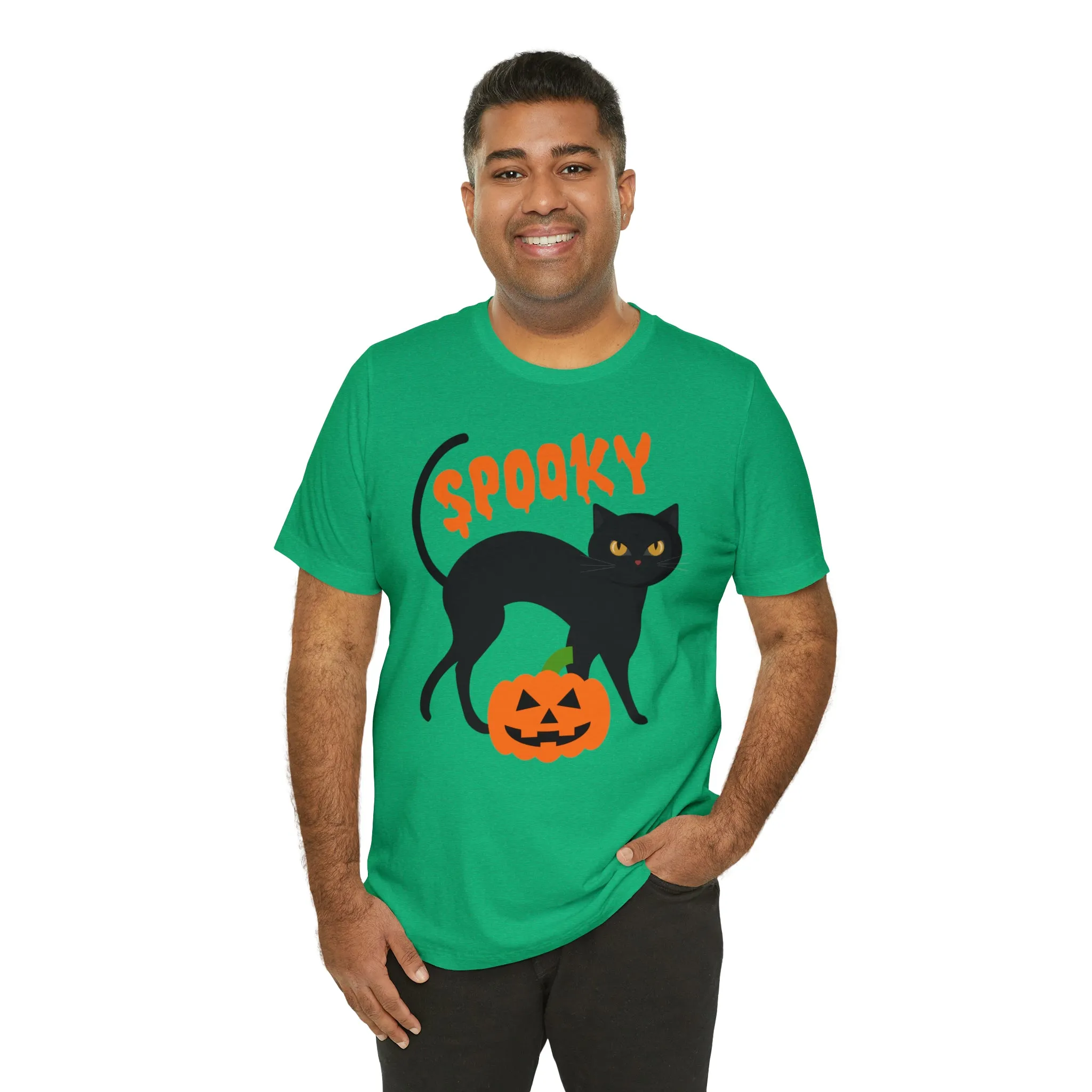 Spooky Black Cat T-Shirt | Creepy Jack-o'-Lantern Tee |  Bella Canvas 3001Unisex | Haunted Short Sleeve Tshirt