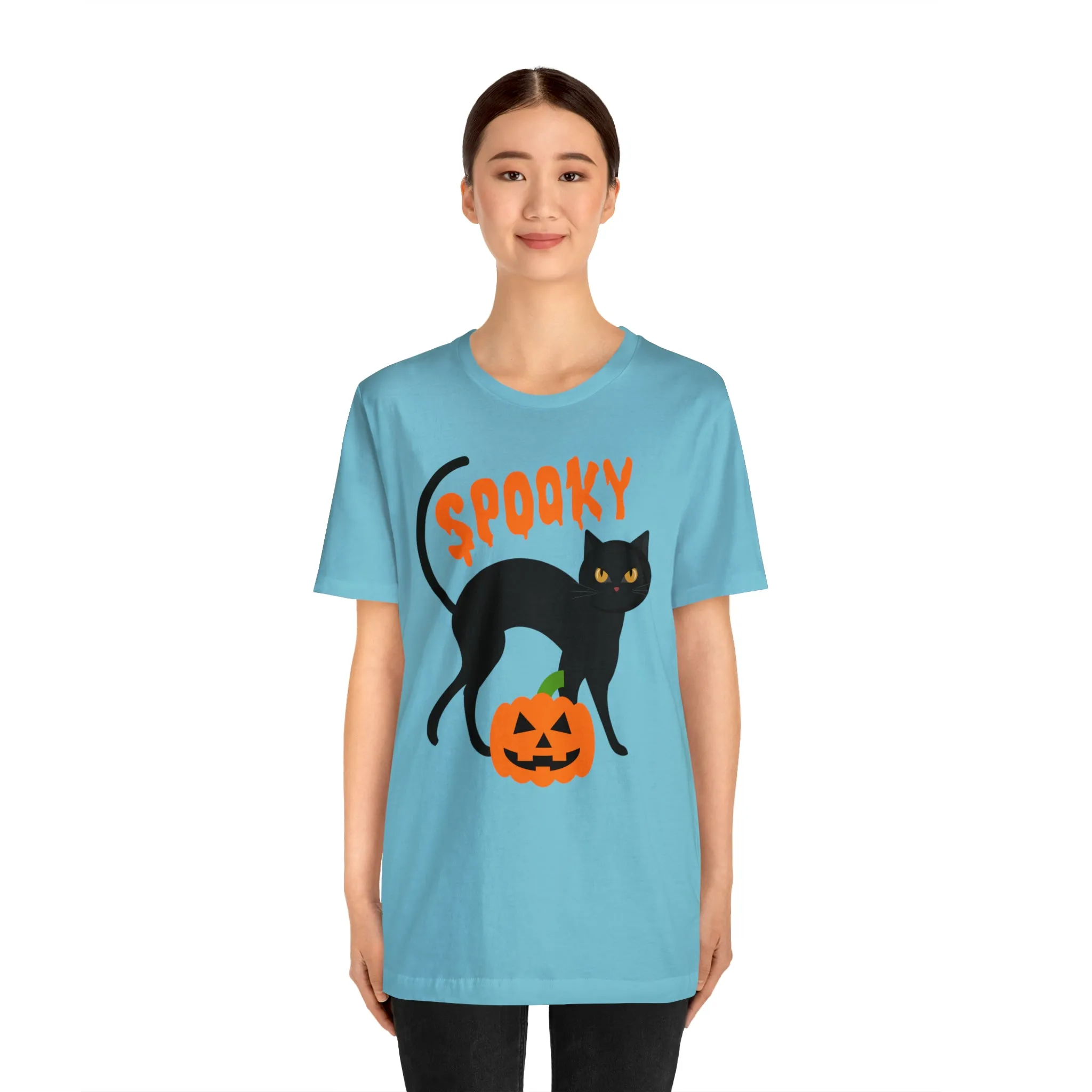 Spooky Black Cat T-Shirt | Creepy Jack-o'-Lantern Tee |  Bella Canvas 3001Unisex | Haunted Short Sleeve Tshirt