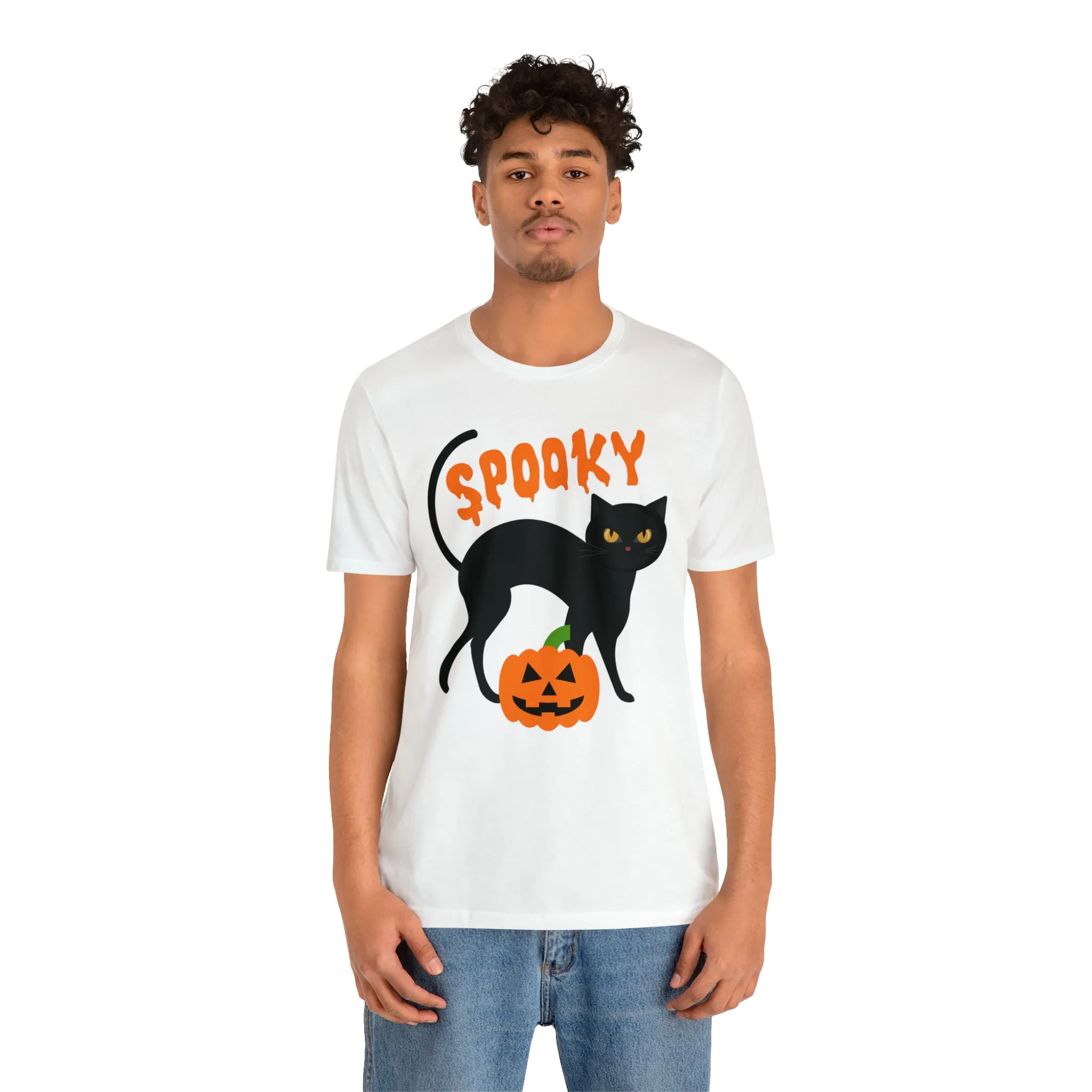 Spooky Black Cat T-Shirt | Creepy Jack-o'-Lantern Tee |  Bella Canvas 3001Unisex | Haunted Short Sleeve Tshirt