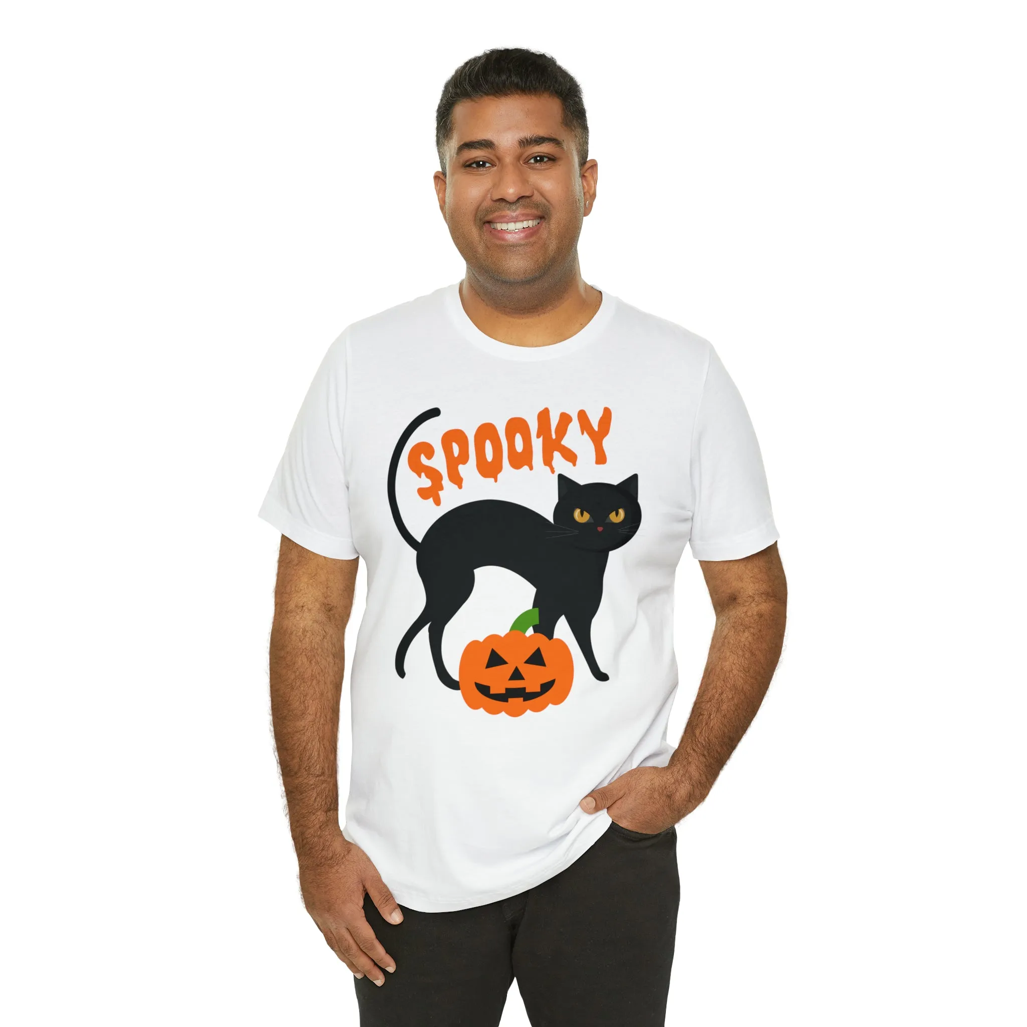 Spooky Black Cat T-Shirt | Creepy Jack-o'-Lantern Tee |  Bella Canvas 3001Unisex | Haunted Short Sleeve Tshirt