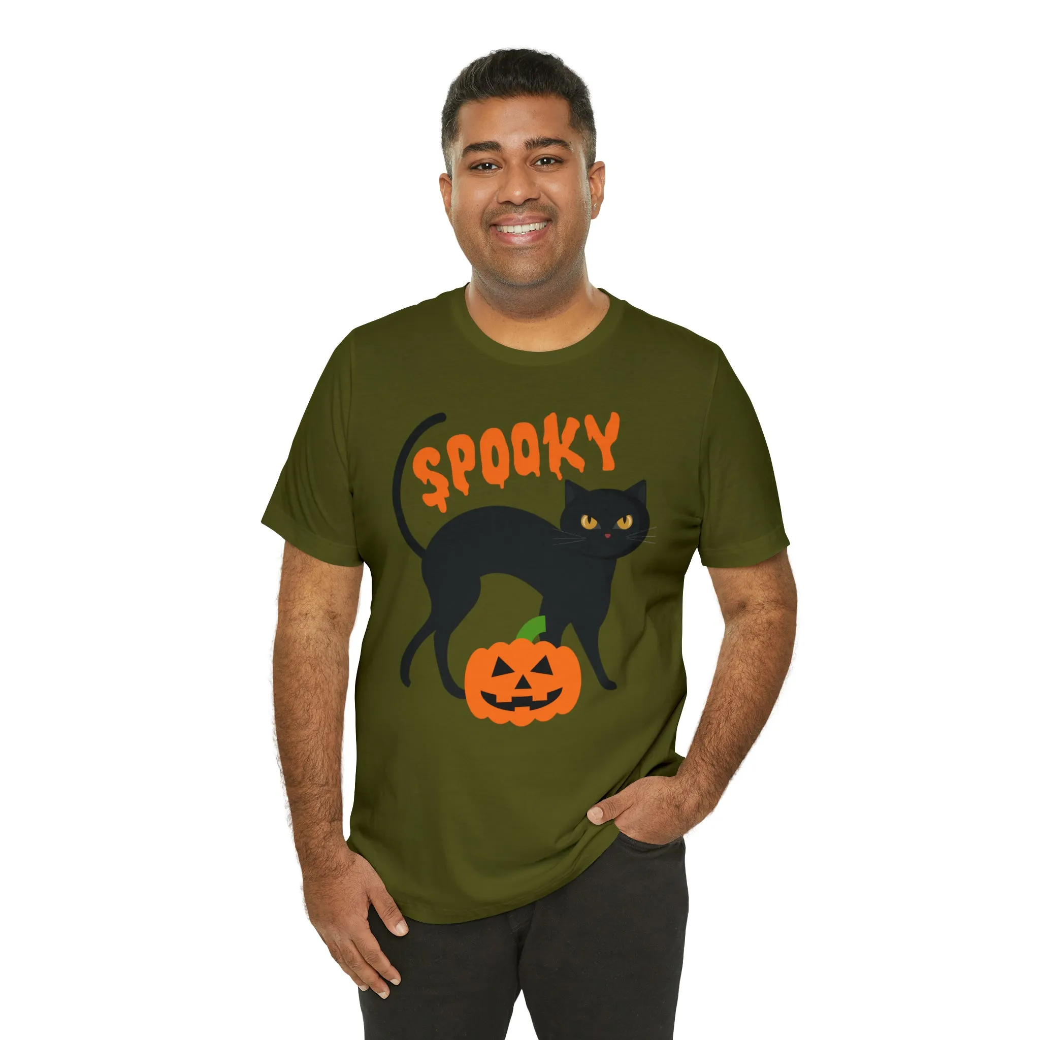 Spooky Black Cat T-Shirt | Creepy Jack-o'-Lantern Tee |  Bella Canvas 3001Unisex | Haunted Short Sleeve Tshirt
