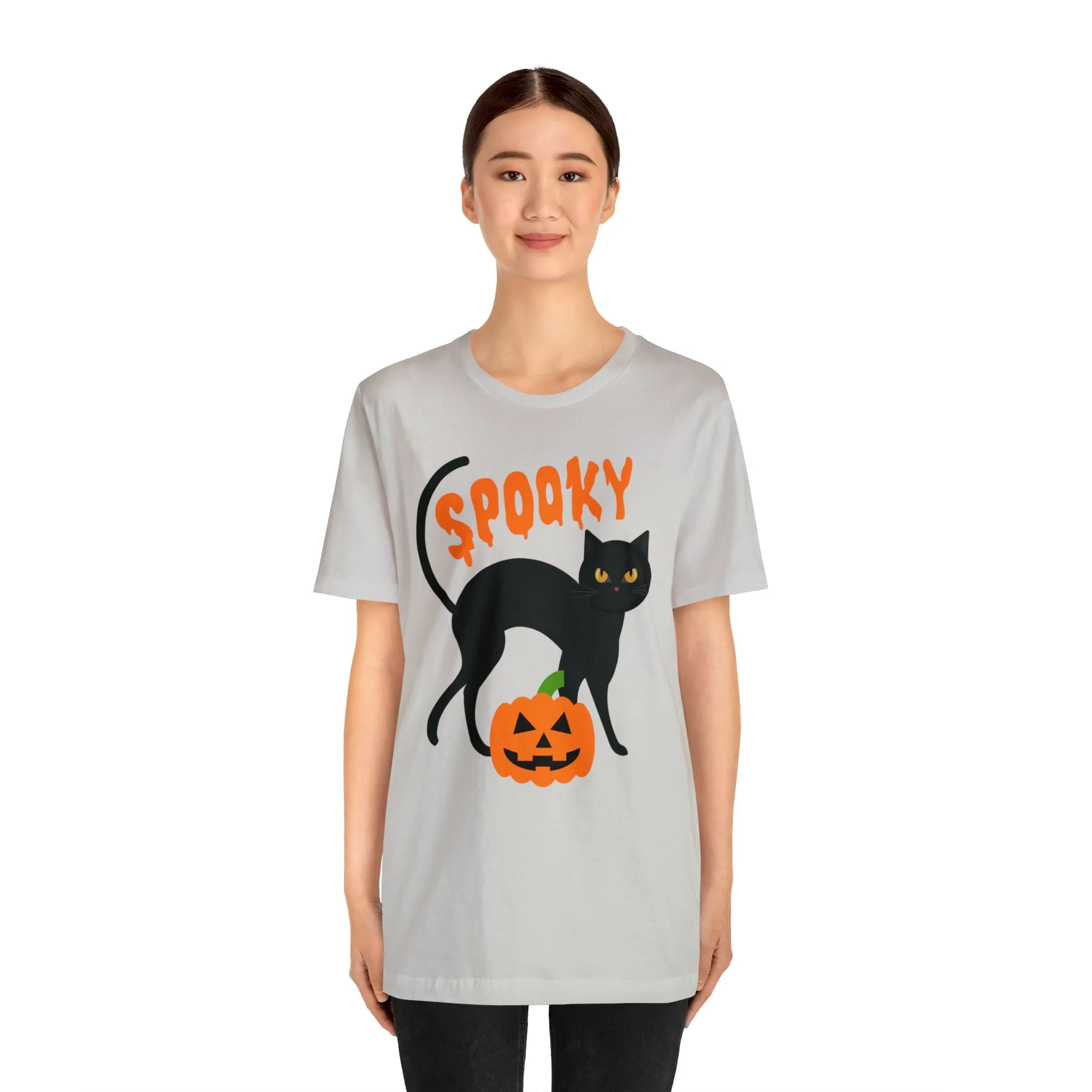 Spooky Black Cat T-Shirt | Creepy Jack-o'-Lantern Tee |  Bella Canvas 3001Unisex | Haunted Short Sleeve Tshirt