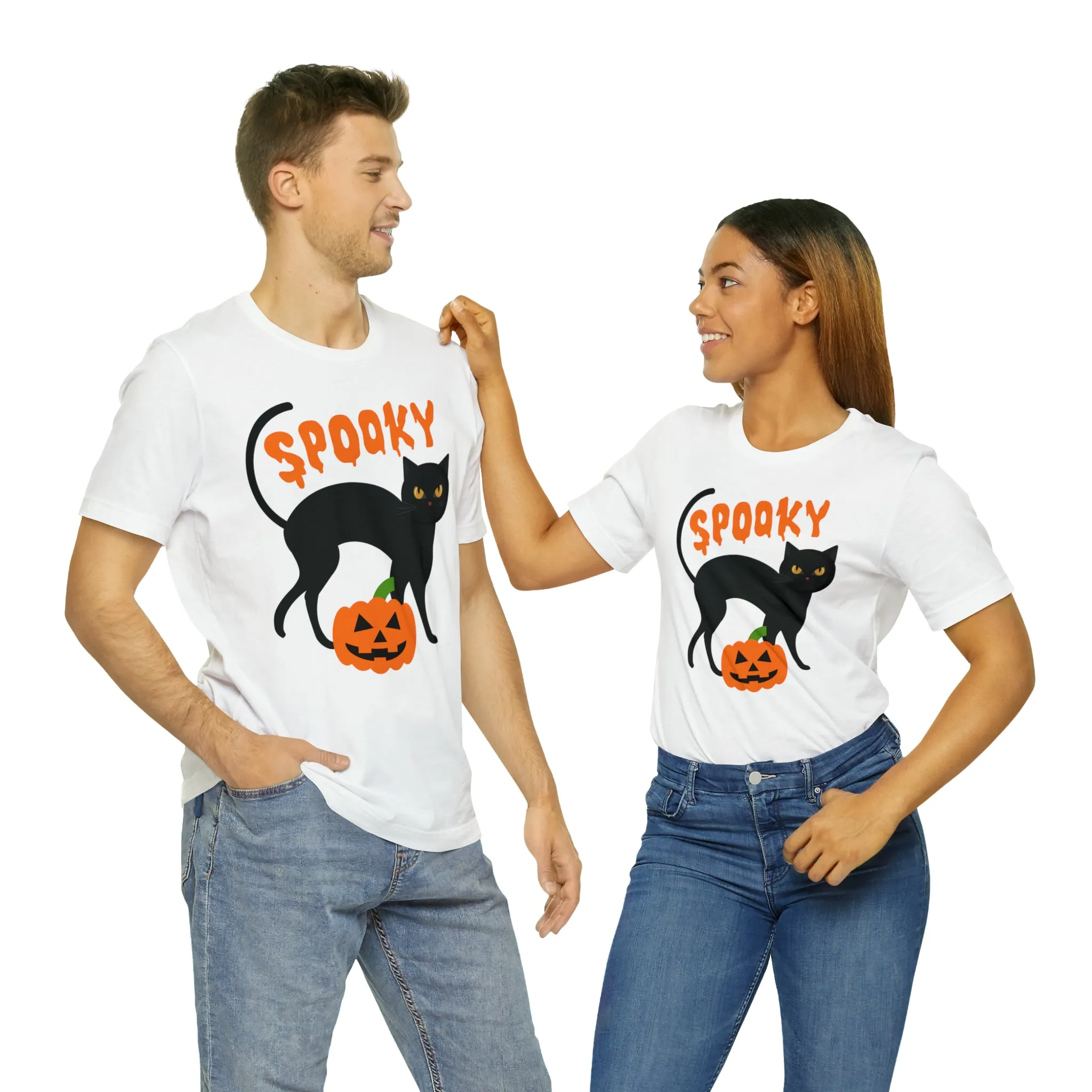 Spooky Black Cat T-Shirt | Creepy Jack-o'-Lantern Tee |  Bella Canvas 3001Unisex | Haunted Short Sleeve Tshirt