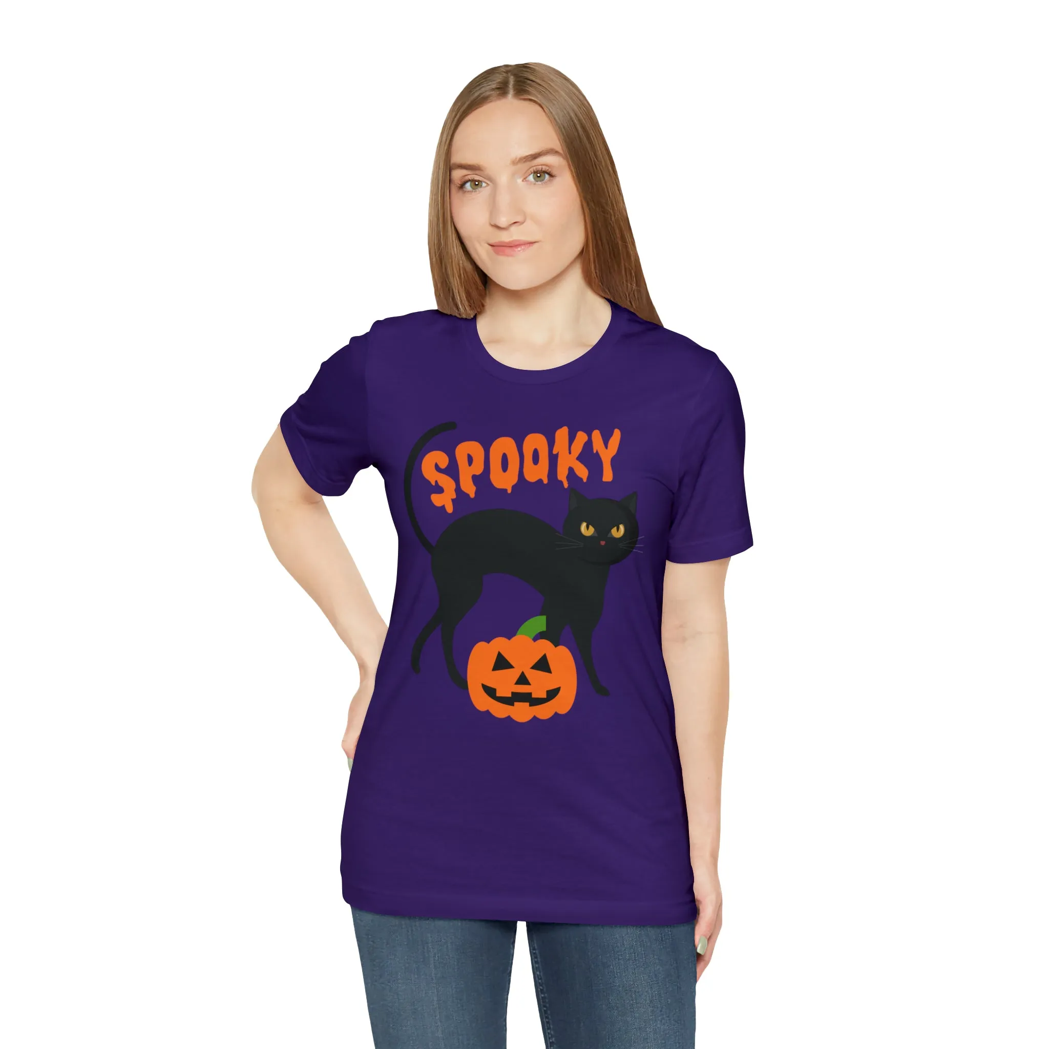 Spooky Black Cat T-Shirt | Creepy Jack-o'-Lantern Tee |  Bella Canvas 3001Unisex | Haunted Short Sleeve Tshirt