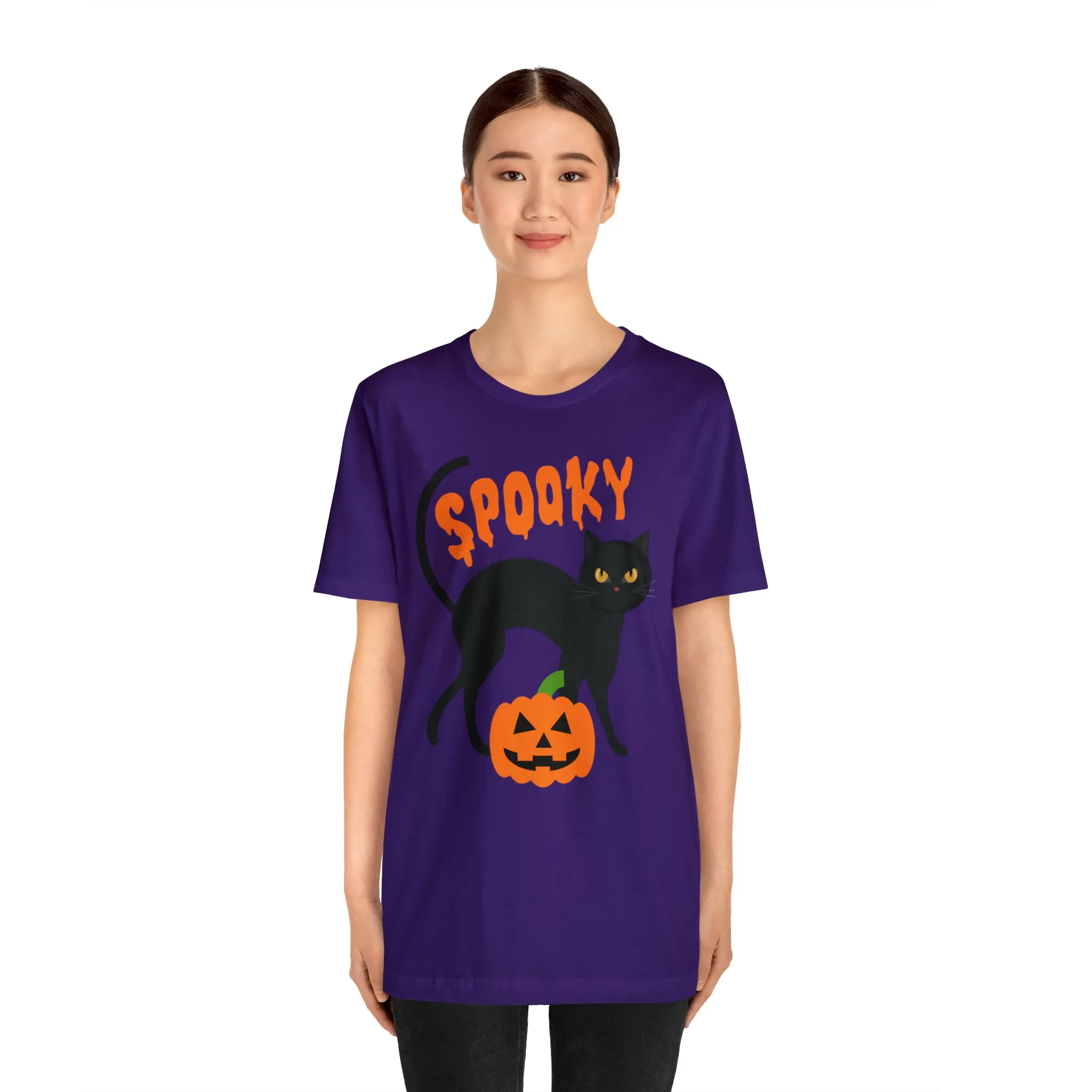 Spooky Black Cat T-Shirt | Creepy Jack-o'-Lantern Tee |  Bella Canvas 3001Unisex | Haunted Short Sleeve Tshirt