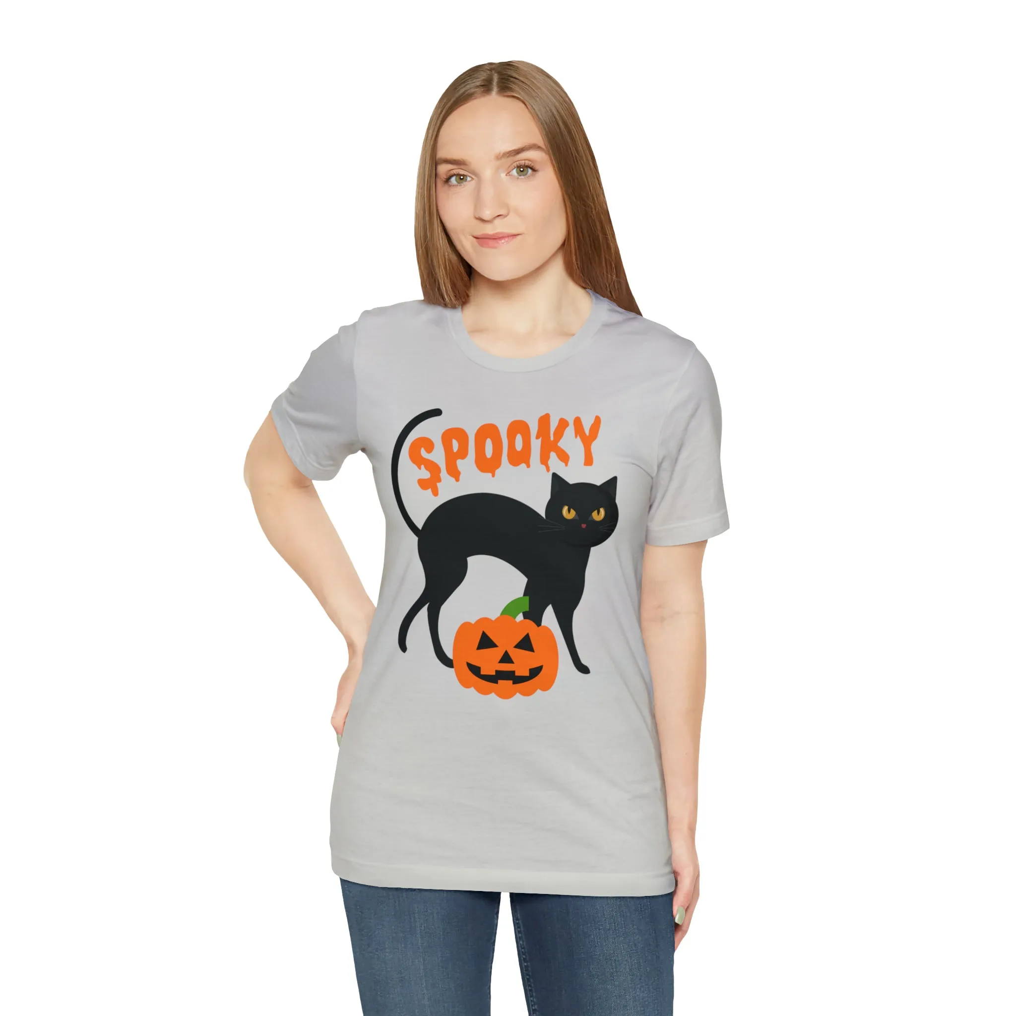 Spooky Black Cat T-Shirt | Creepy Jack-o'-Lantern Tee |  Bella Canvas 3001Unisex | Haunted Short Sleeve Tshirt