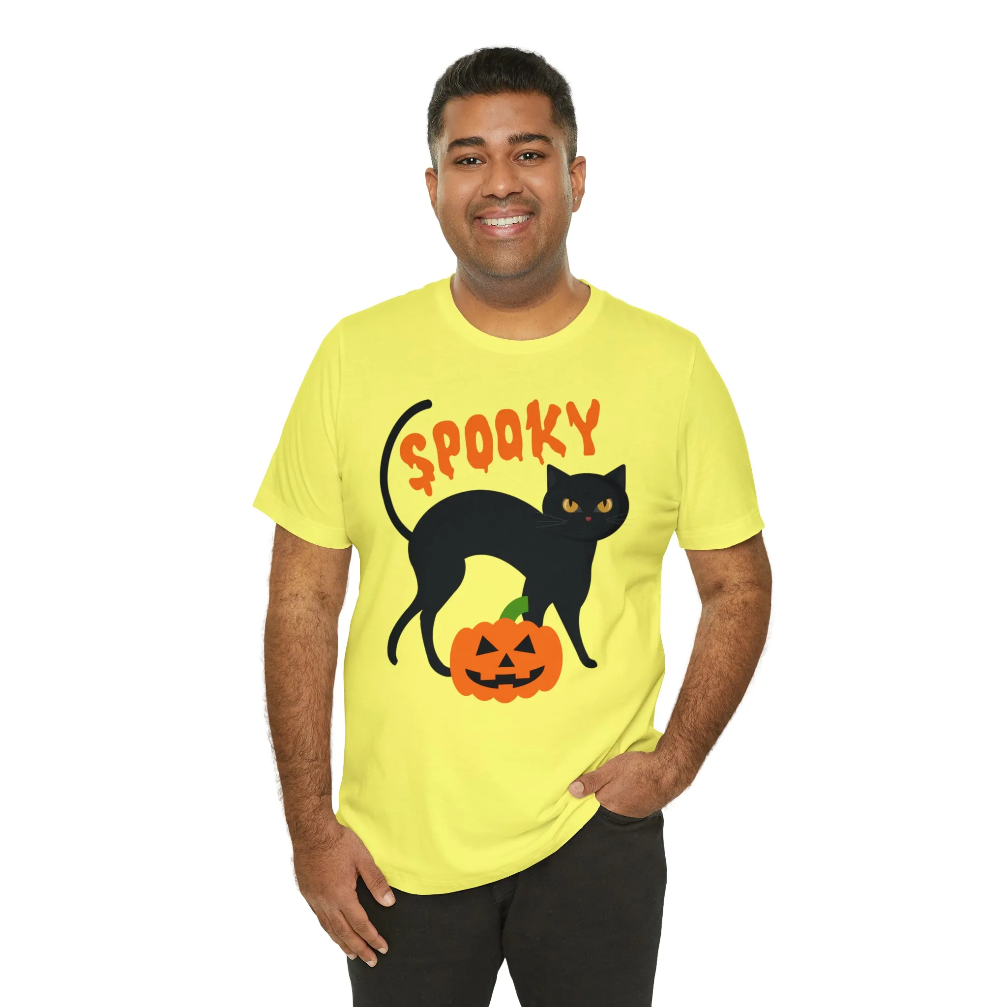 Spooky Black Cat T-Shirt | Creepy Jack-o'-Lantern Tee |  Bella Canvas 3001Unisex | Haunted Short Sleeve Tshirt