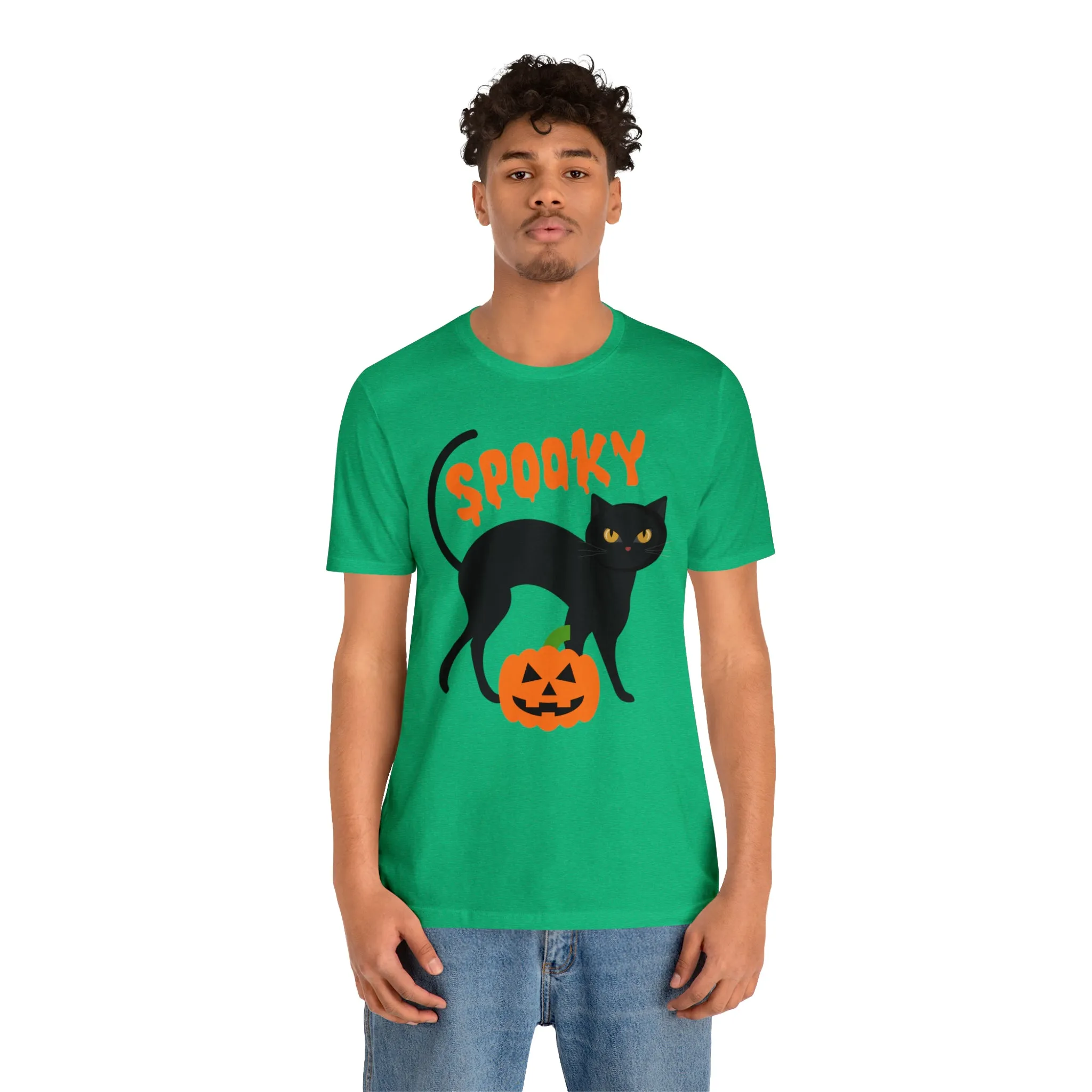 Spooky Black Cat T-Shirt | Creepy Jack-o'-Lantern Tee |  Bella Canvas 3001Unisex | Haunted Short Sleeve Tshirt
