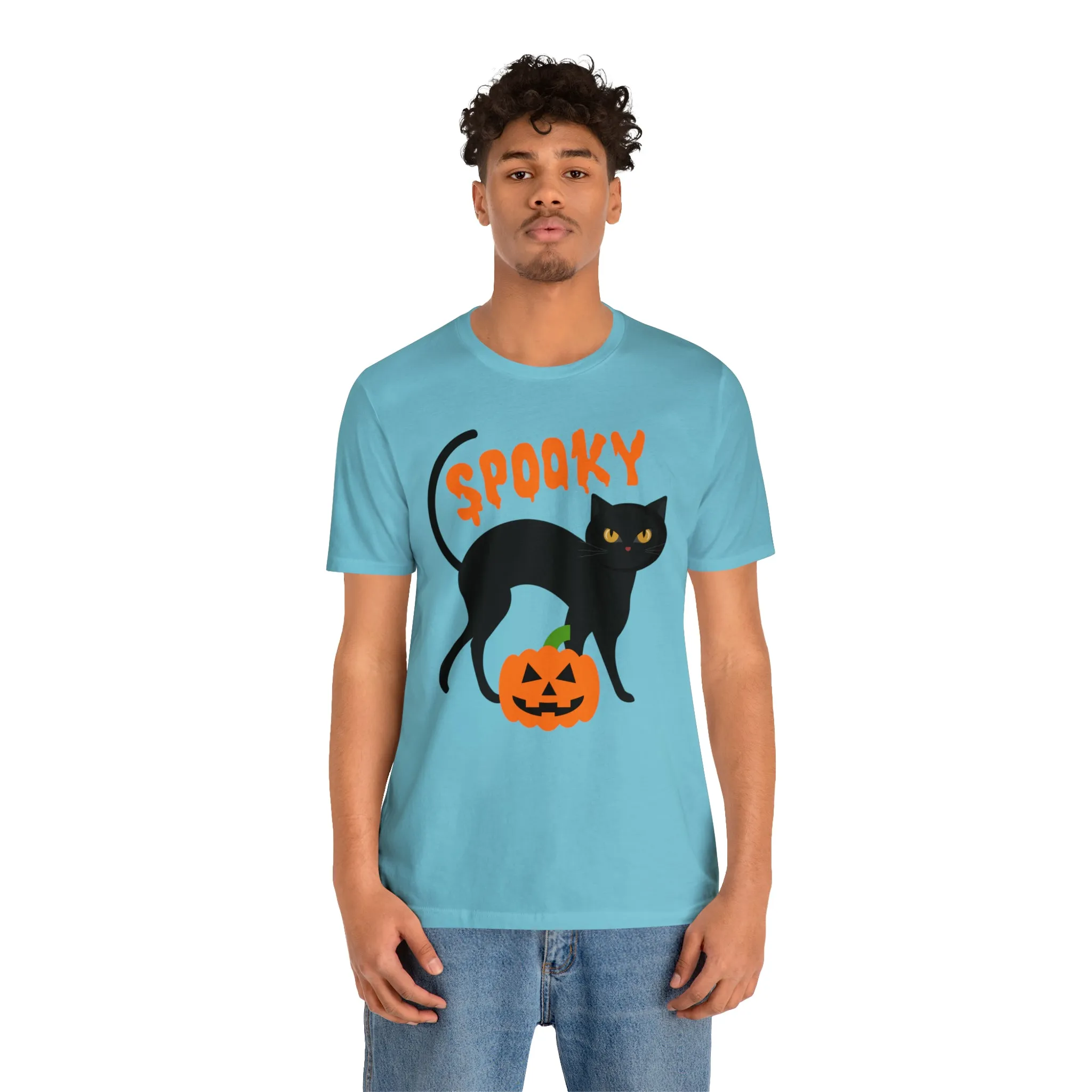 Spooky Black Cat T-Shirt | Creepy Jack-o'-Lantern Tee |  Bella Canvas 3001Unisex | Haunted Short Sleeve Tshirt