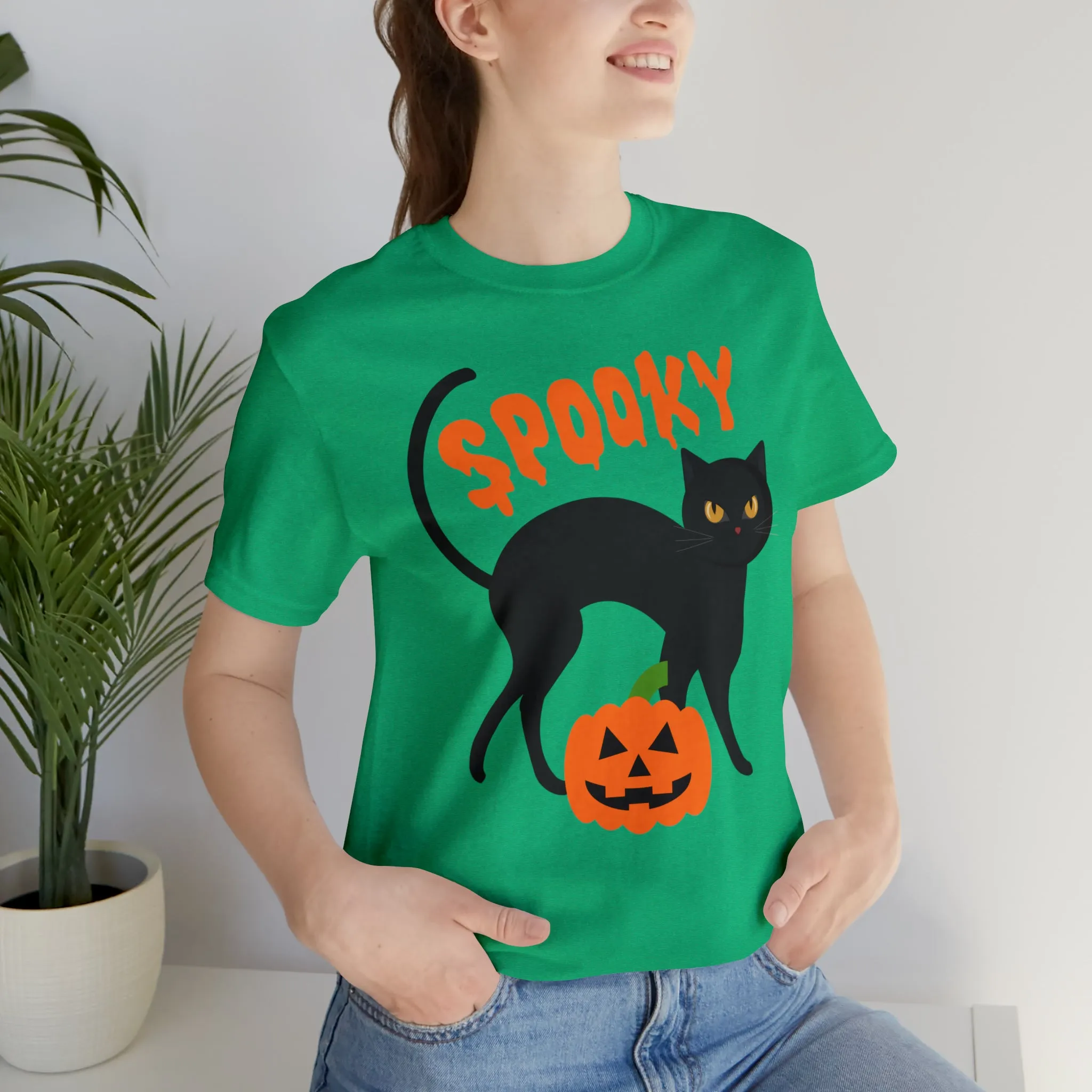 Spooky Black Cat T-Shirt | Creepy Jack-o'-Lantern Tee |  Bella Canvas 3001Unisex | Haunted Short Sleeve Tshirt