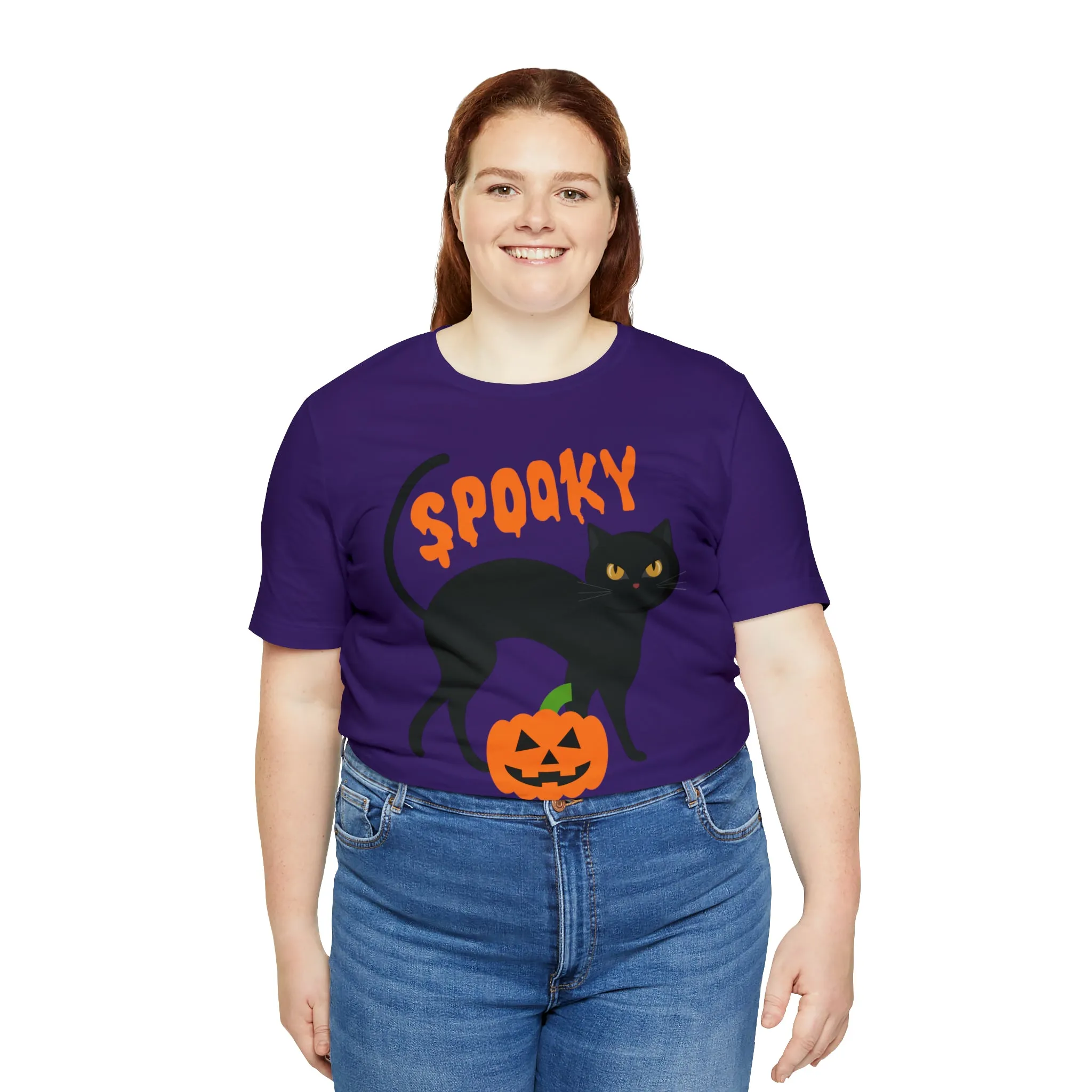 Spooky Black Cat T-Shirt | Creepy Jack-o'-Lantern Tee |  Bella Canvas 3001Unisex | Haunted Short Sleeve Tshirt