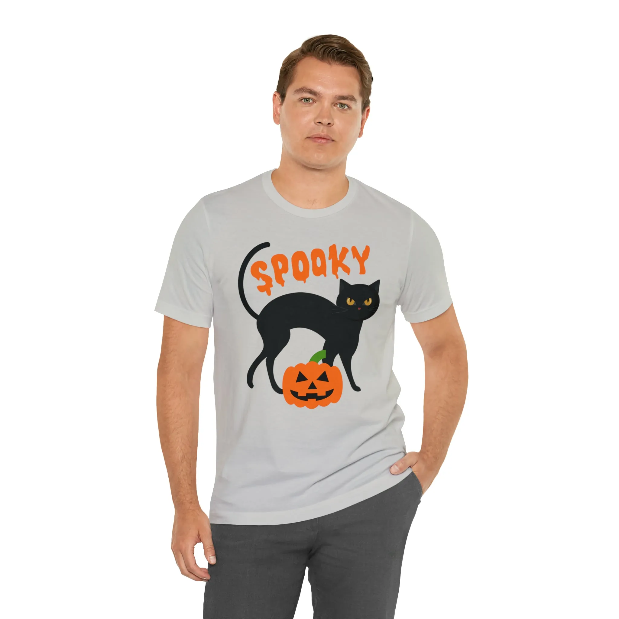 Spooky Black Cat T-Shirt | Creepy Jack-o'-Lantern Tee |  Bella Canvas 3001Unisex | Haunted Short Sleeve Tshirt