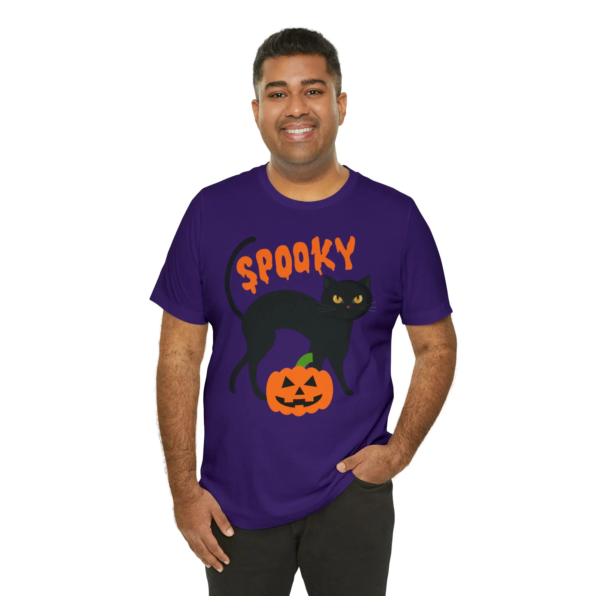 Spooky Black Cat T-Shirt | Creepy Jack-o'-Lantern Tee |  Bella Canvas 3001Unisex | Haunted Short Sleeve Tshirt