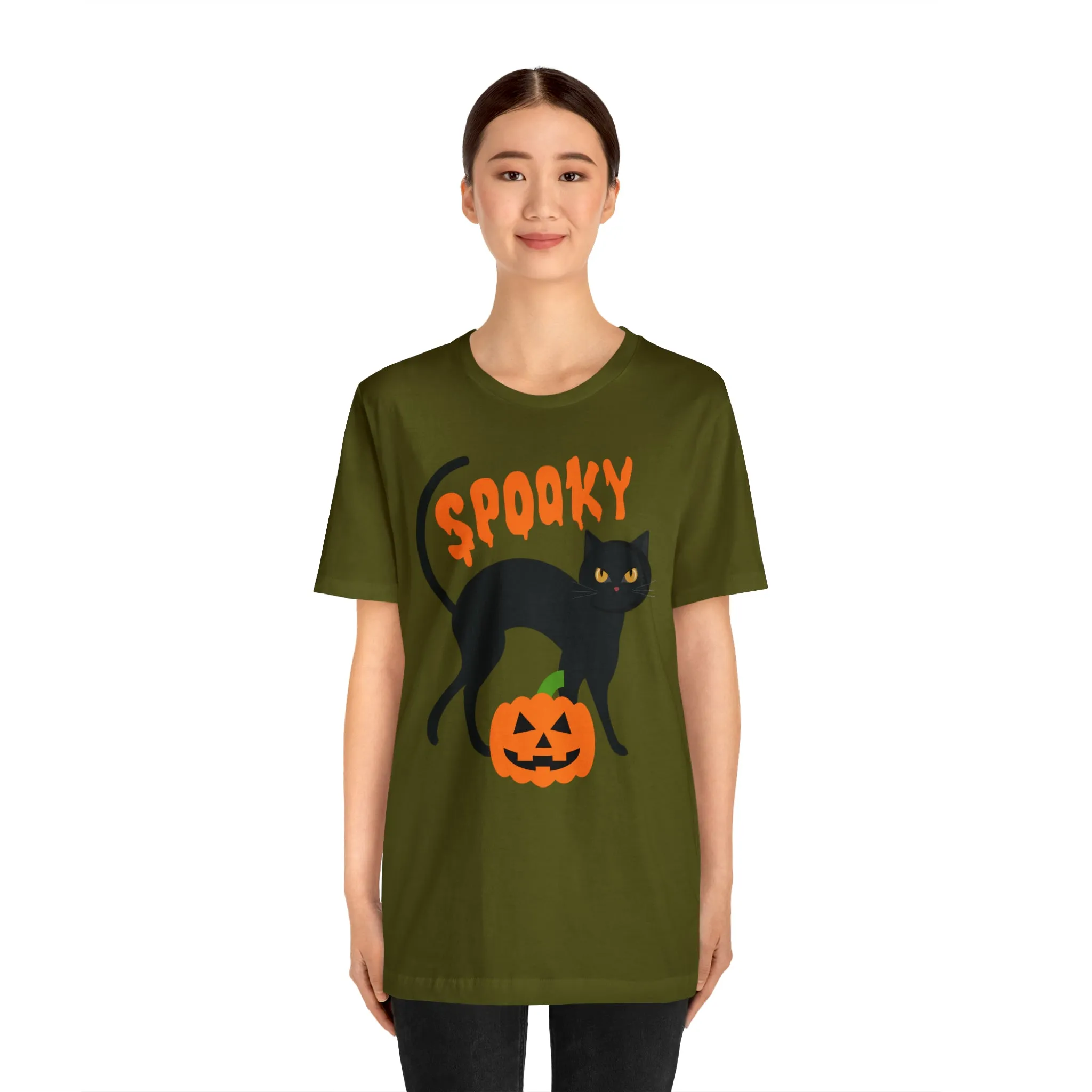 Spooky Black Cat T-Shirt | Creepy Jack-o'-Lantern Tee |  Bella Canvas 3001Unisex | Haunted Short Sleeve Tshirt