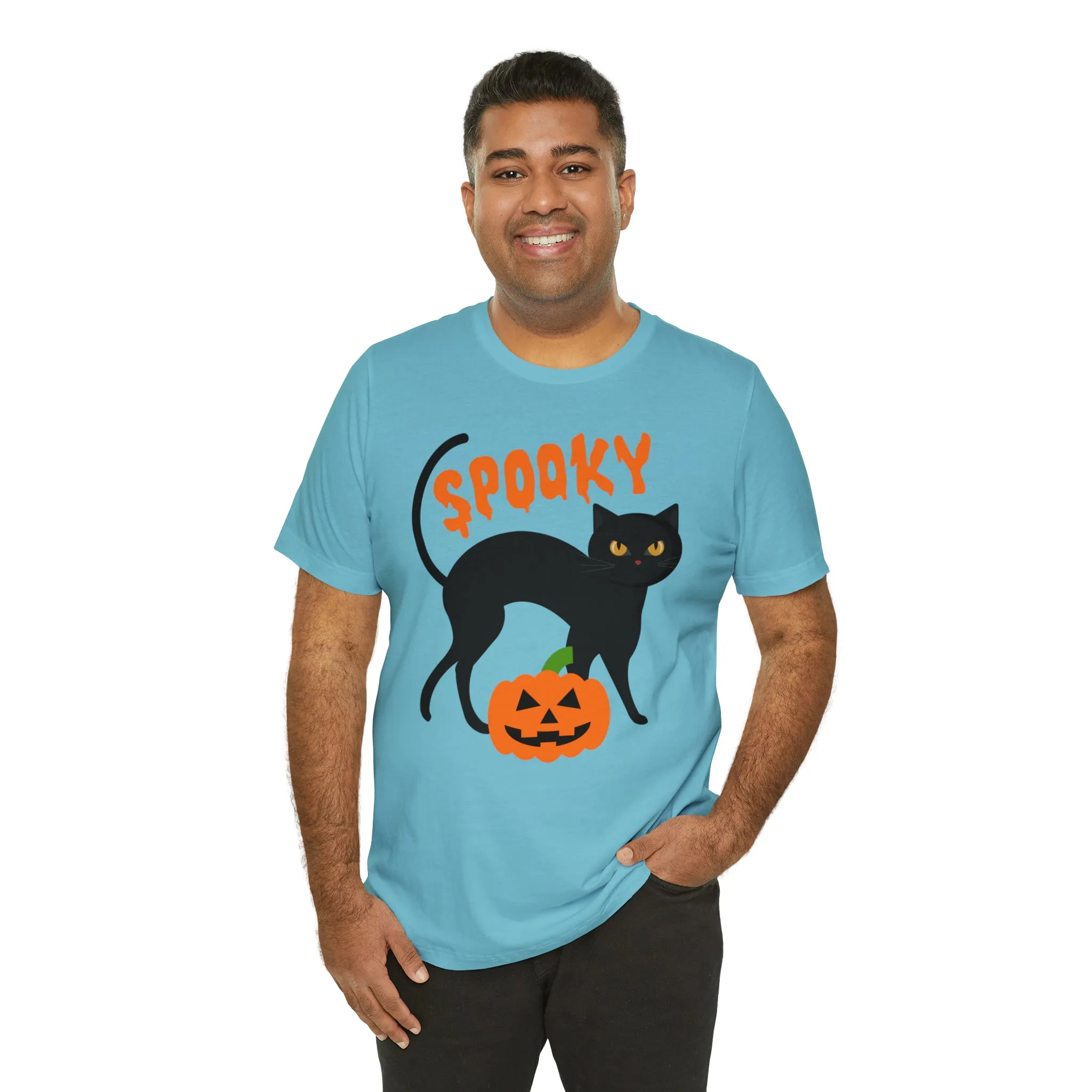 Spooky Black Cat T-Shirt | Creepy Jack-o'-Lantern Tee |  Bella Canvas 3001Unisex | Haunted Short Sleeve Tshirt