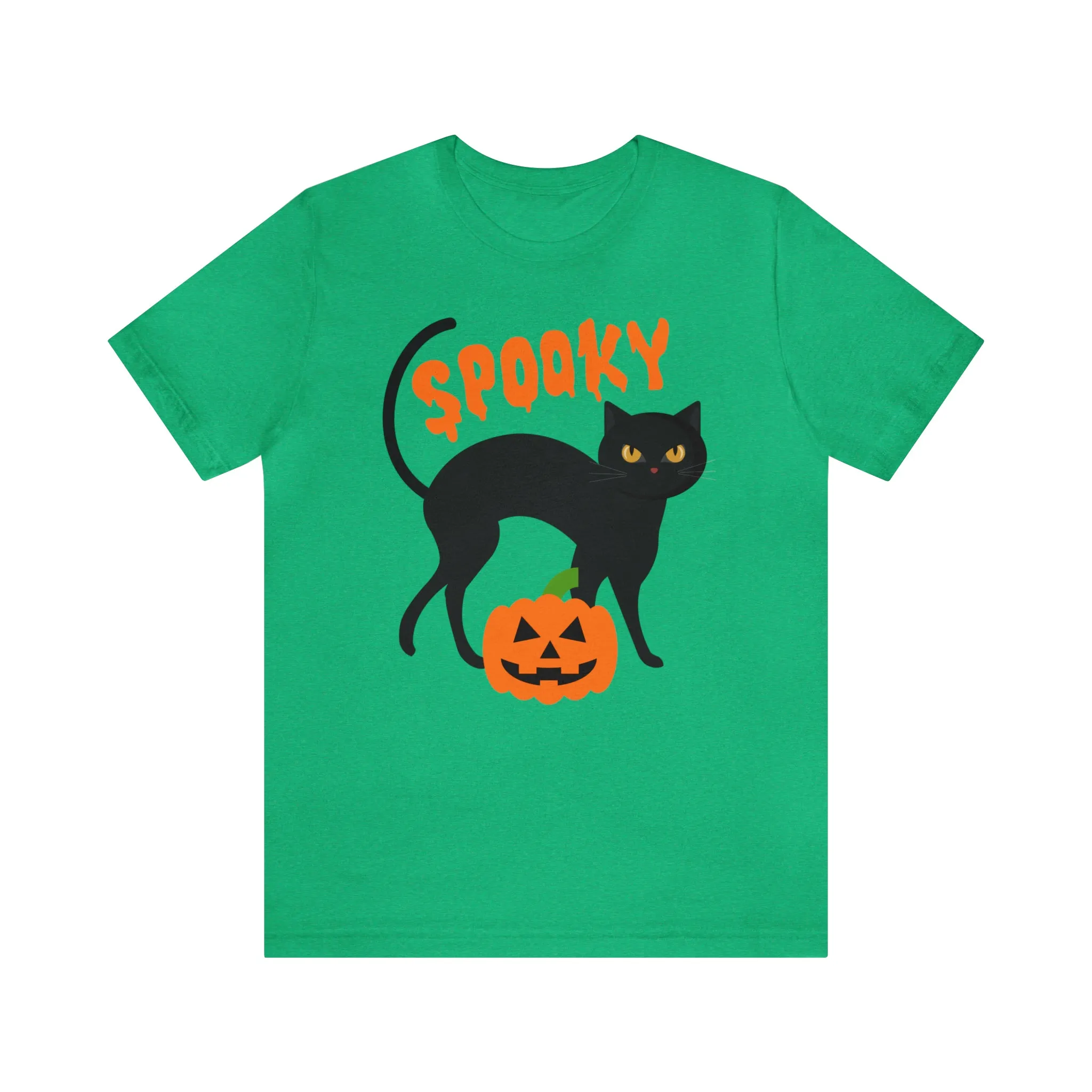 Spooky Black Cat T-Shirt | Creepy Jack-o'-Lantern Tee |  Bella Canvas 3001Unisex | Haunted Short Sleeve Tshirt