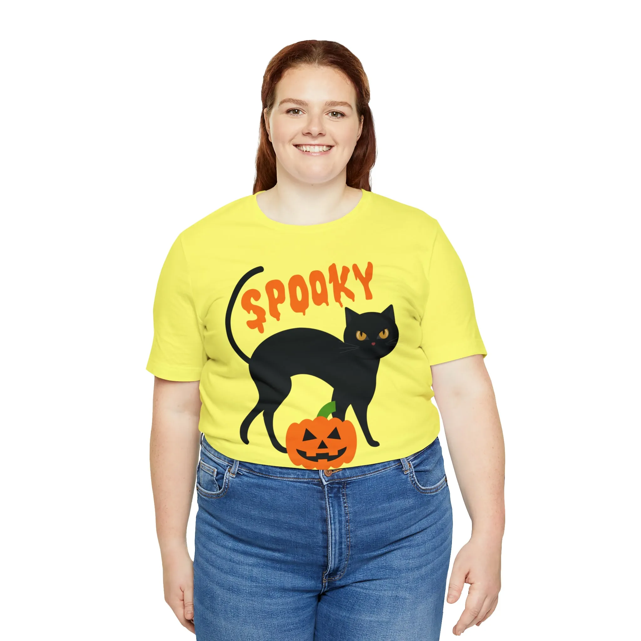 Spooky Black Cat T-Shirt | Creepy Jack-o'-Lantern Tee |  Bella Canvas 3001Unisex | Haunted Short Sleeve Tshirt