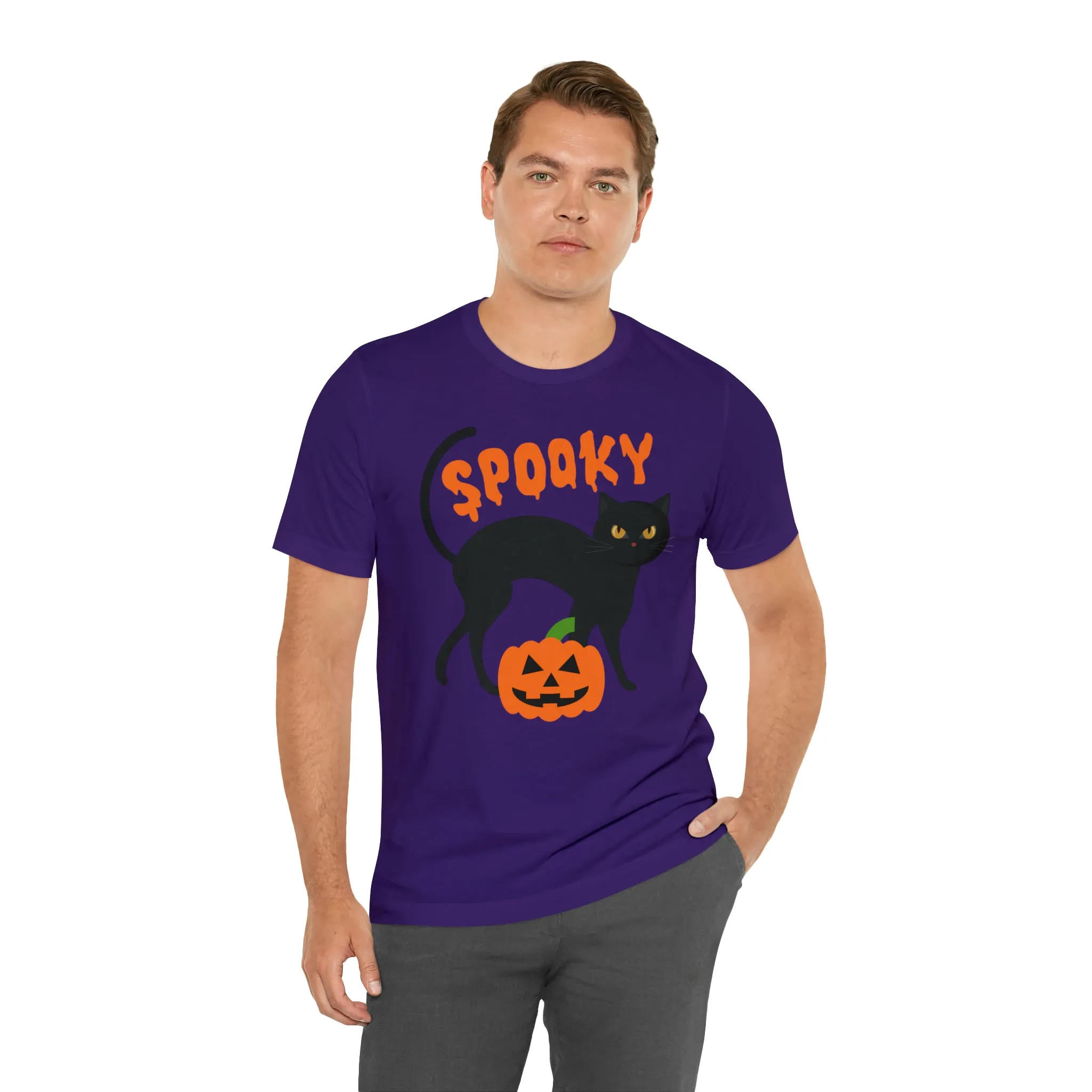 Spooky Black Cat T-Shirt | Creepy Jack-o'-Lantern Tee |  Bella Canvas 3001Unisex | Haunted Short Sleeve Tshirt